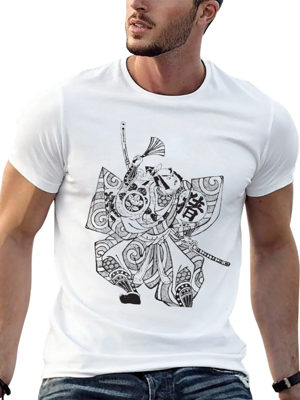 Samurai Graphic Print Black T-Shirt