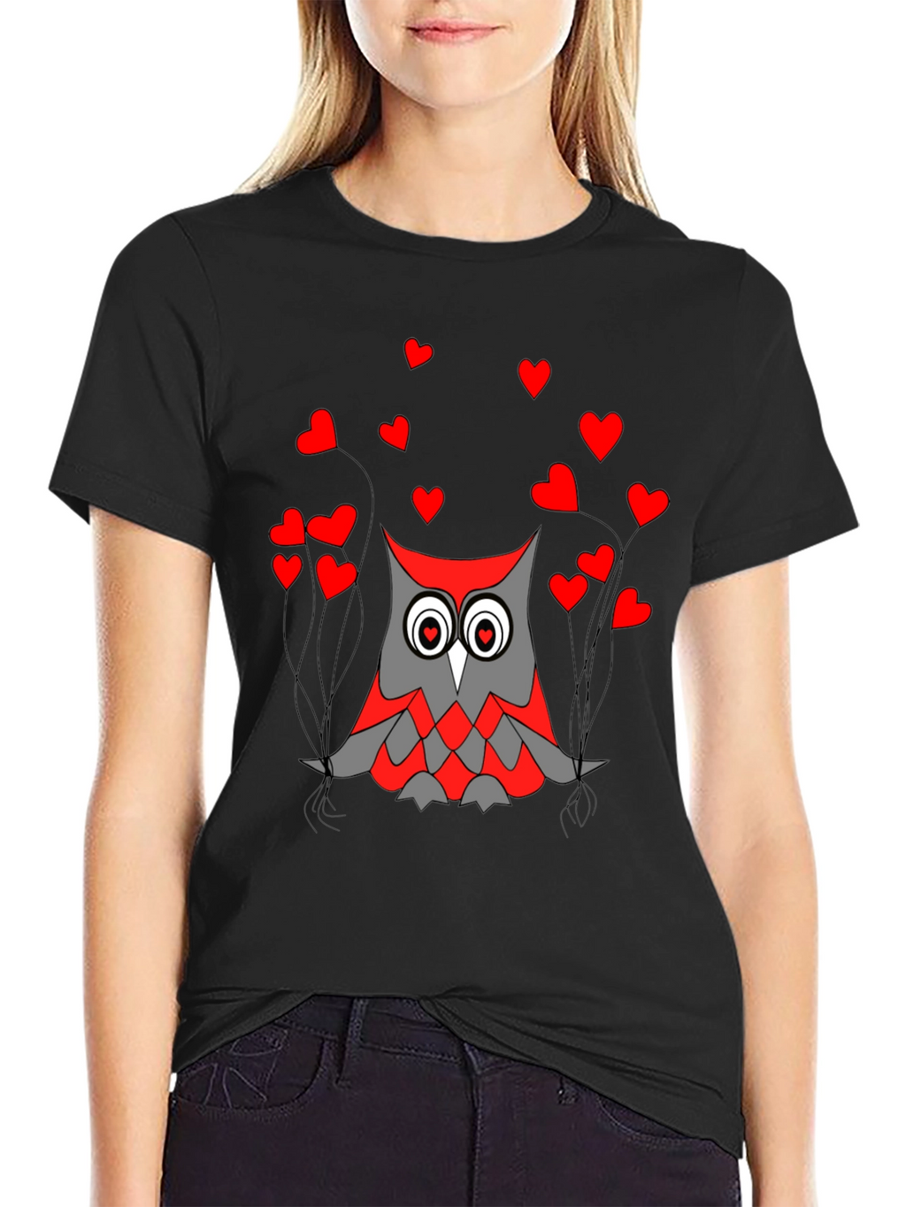 Owl Love Graphic Tee - Black Crew Neck T-Shirt