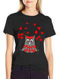 Owl Love Graphic Tee - Black Crew Neck T-Shirt