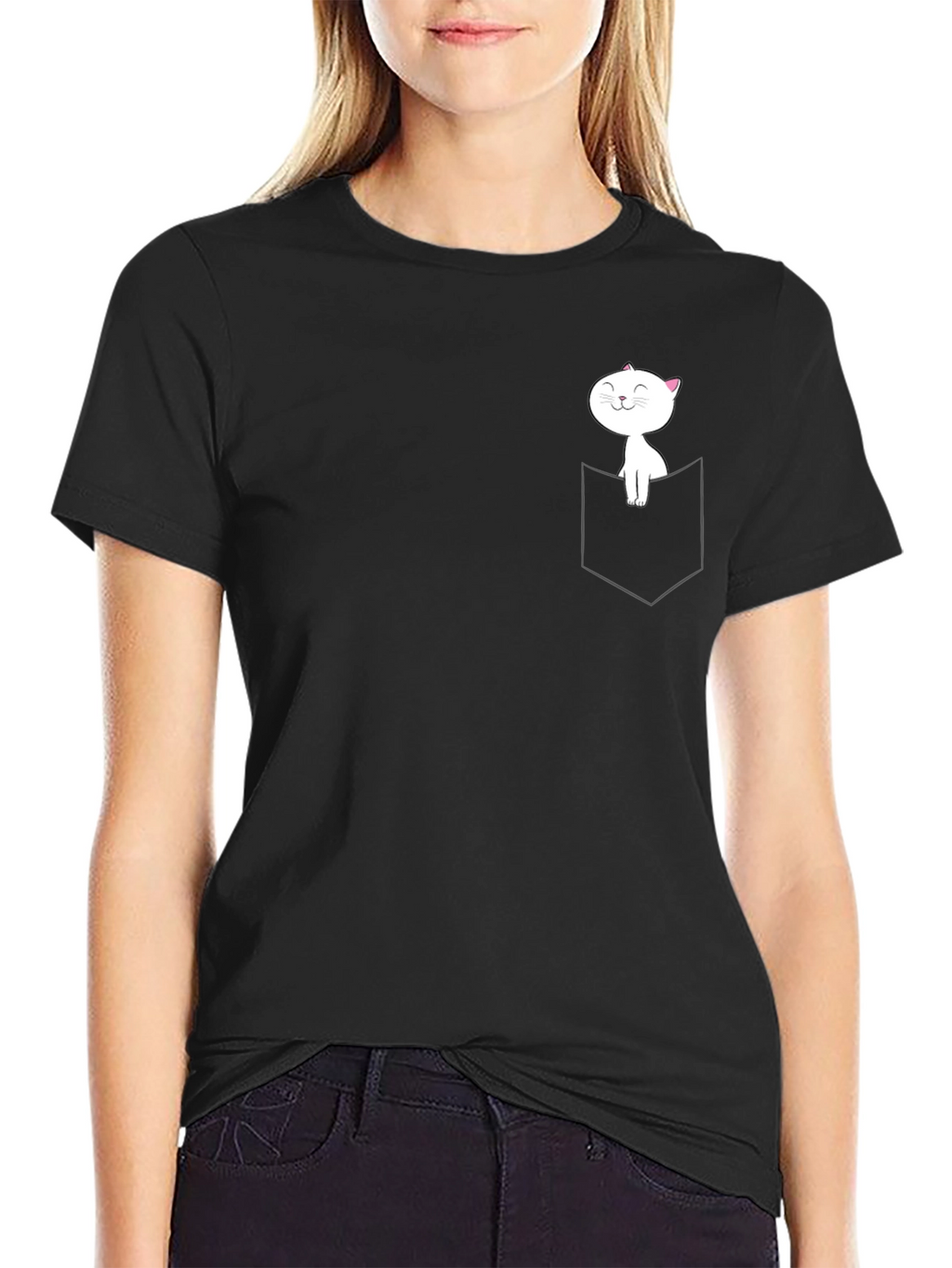 Cat Pocket Graphic Tee - Soft Cotton Blend Shirt