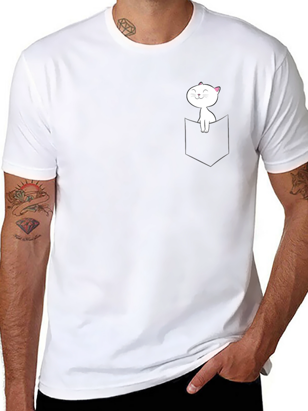 Cat Pocket Graphic Tee - Soft Cotton Blend Shirt