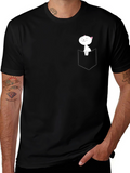 Cat Pocket Graphic Tee - Soft Cotton Blend Shirt