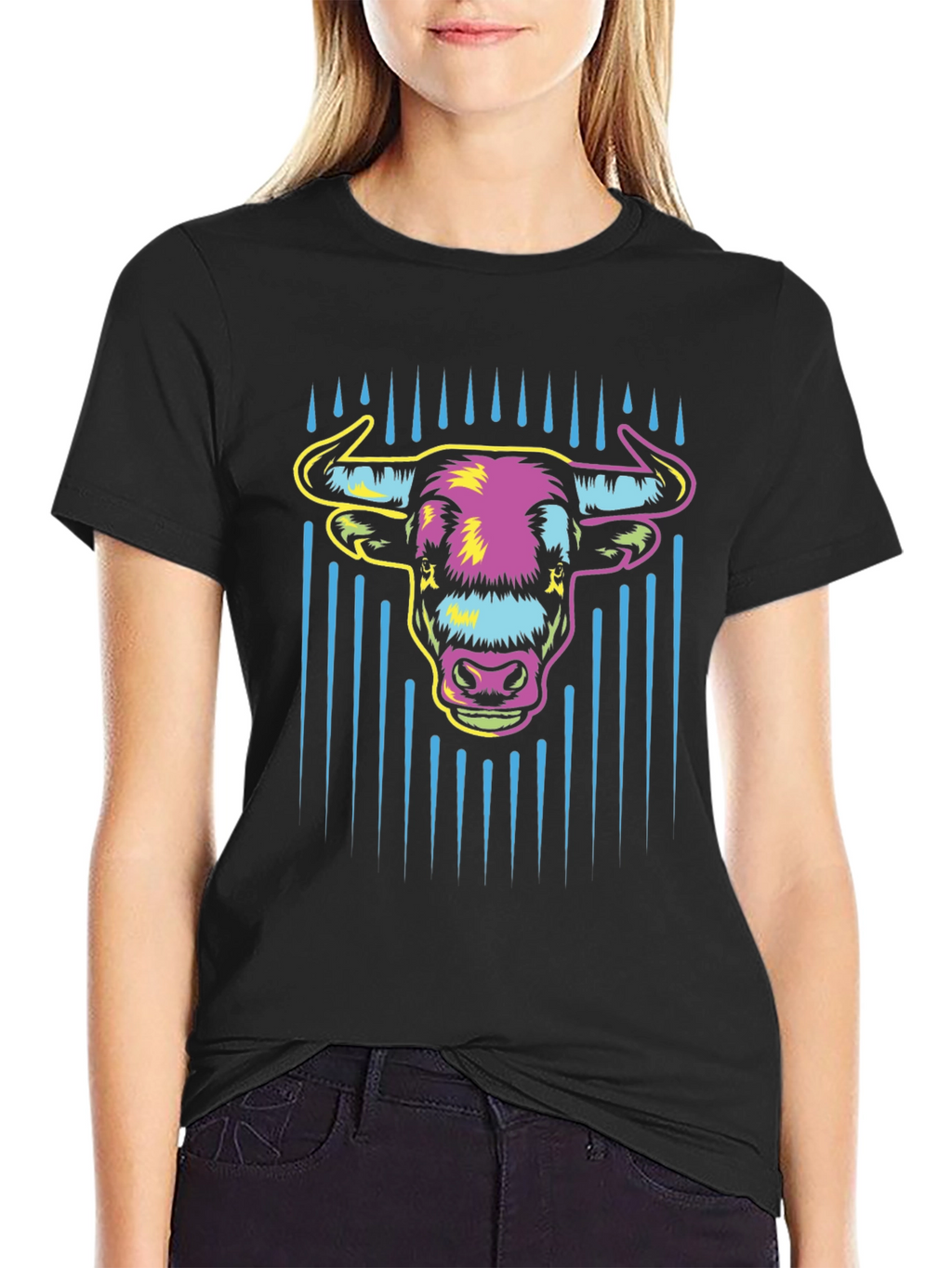 Vibrant Bull Graphic Tee - Mens Black Cotton T-Shirt