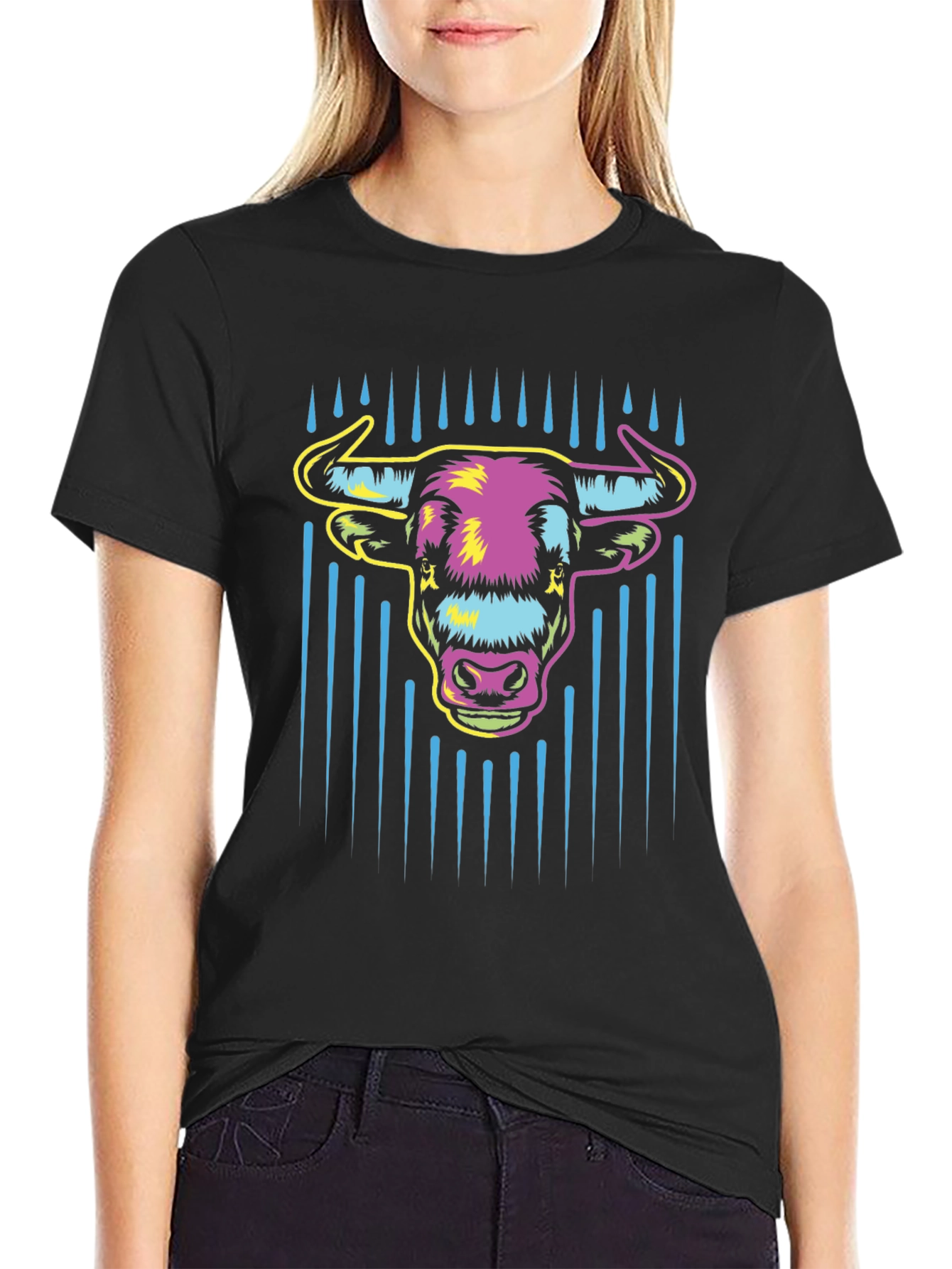 Vibrant Bull Graphic Tee - Mens Black Cotton T-Shirt