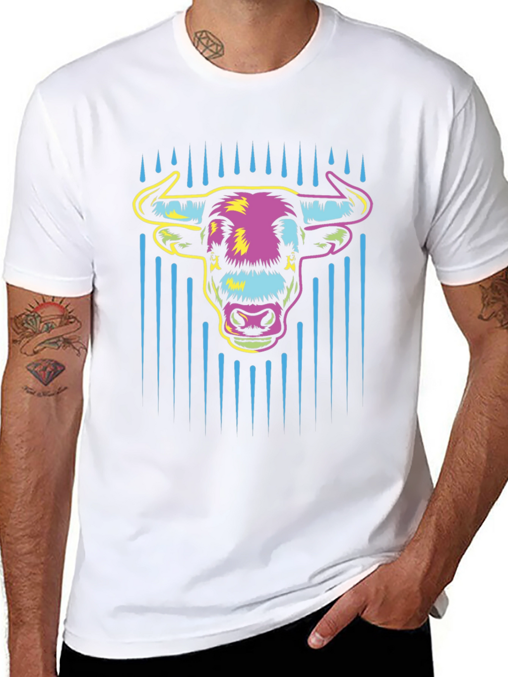 Vibrant Bull Graphic Tee - Mens Black Cotton T-Shirt