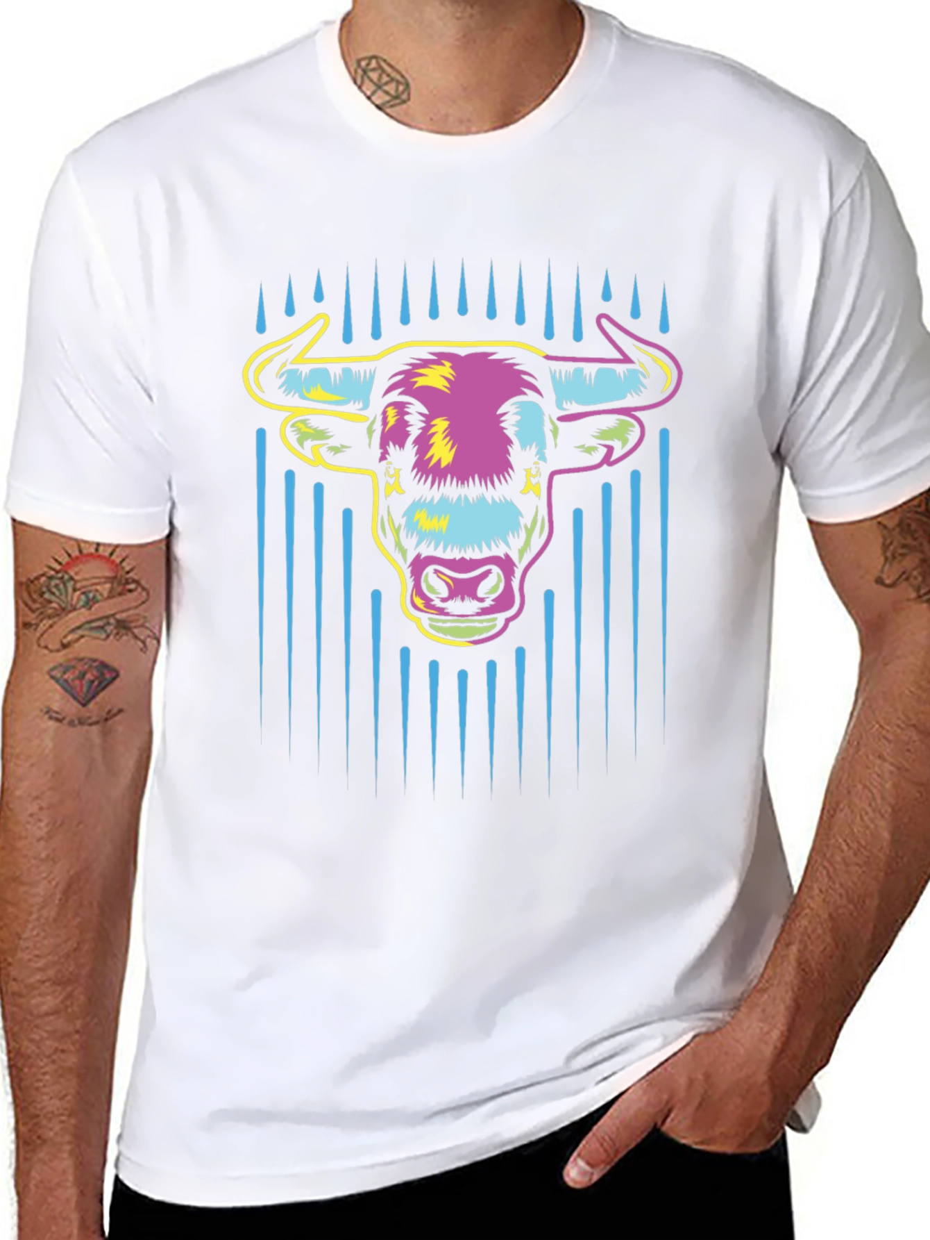 Vibrant Bull Graphic Tee - Mens Black Cotton T-Shirt