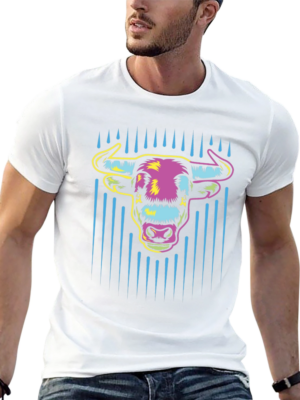 Vibrant Bull Graphic Tee - Mens Black Cotton T-Shirt
