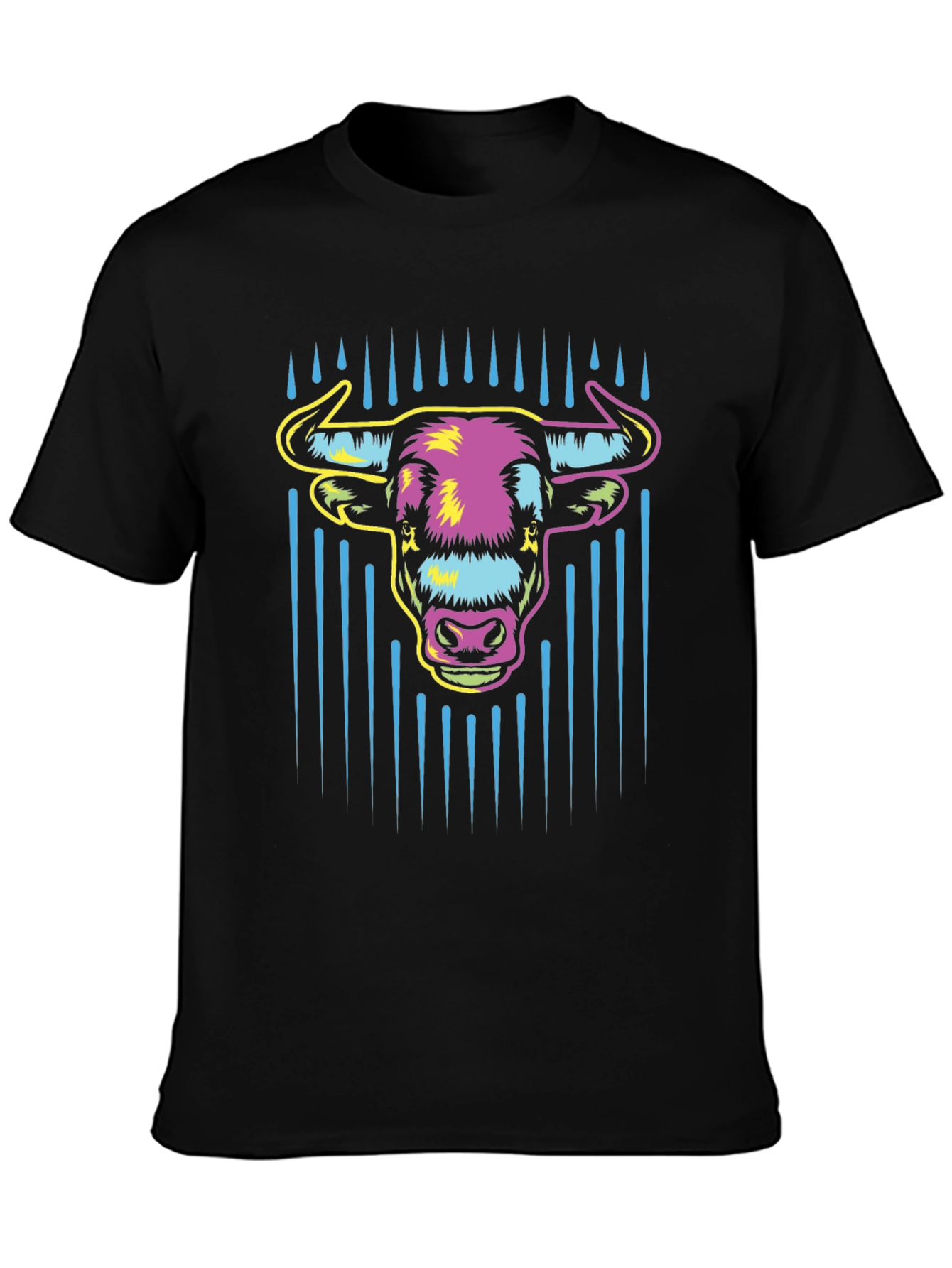 Vibrant Bull Graphic Tee - Mens Black Cotton T-Shirt