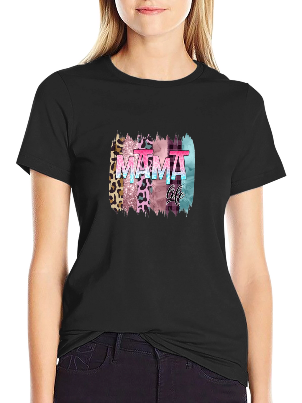 Mama Life Leopard Brush Stroke Graphic Tee