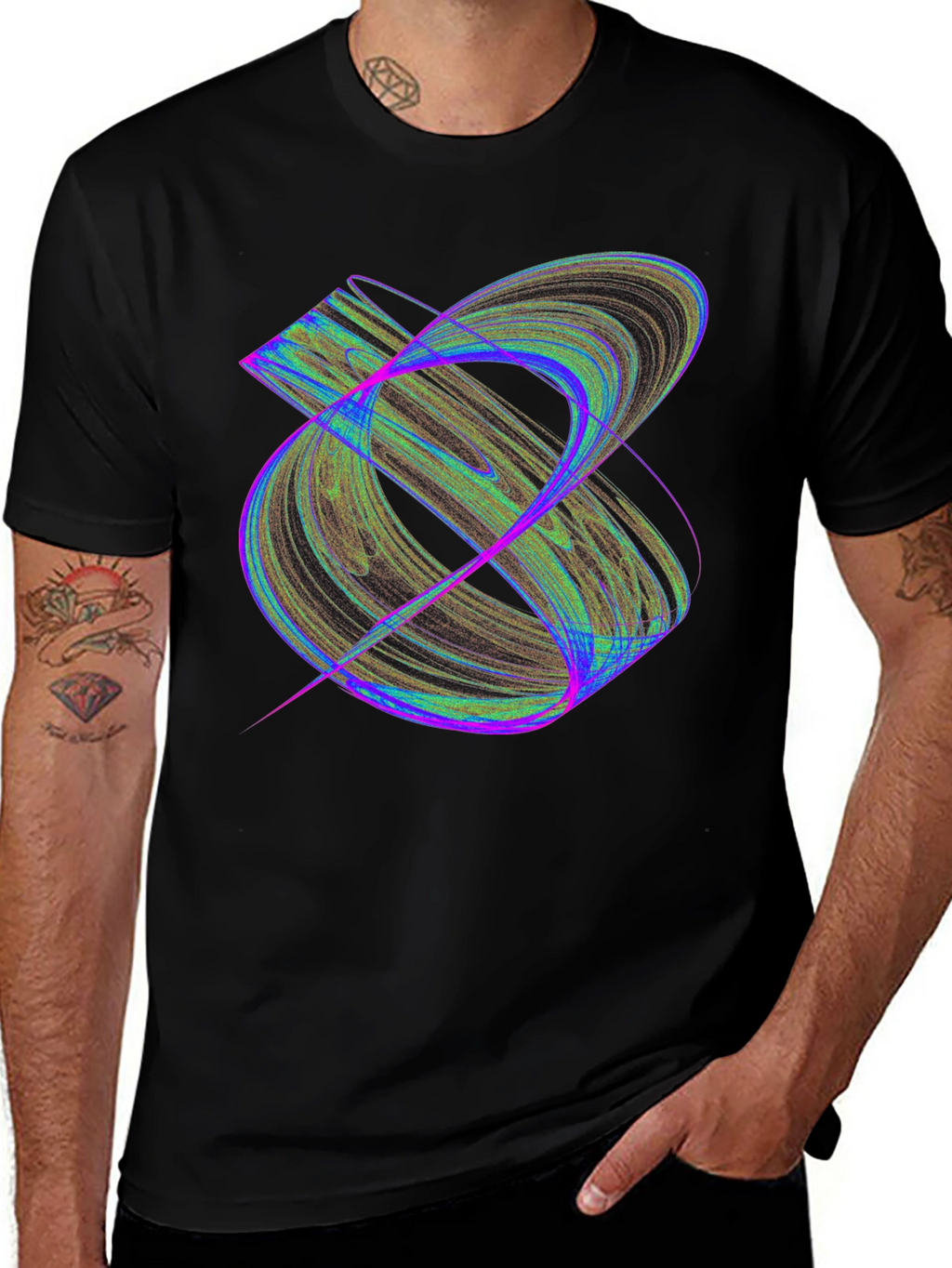 Abstract Fractal Design Black T-Shirt