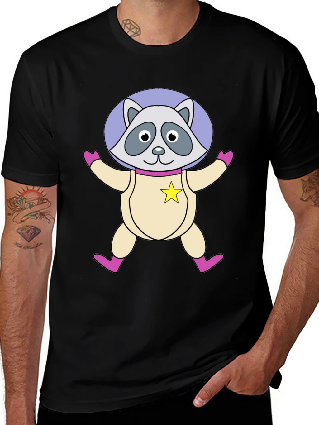 Astronaut Raccoon Black T-Shirt