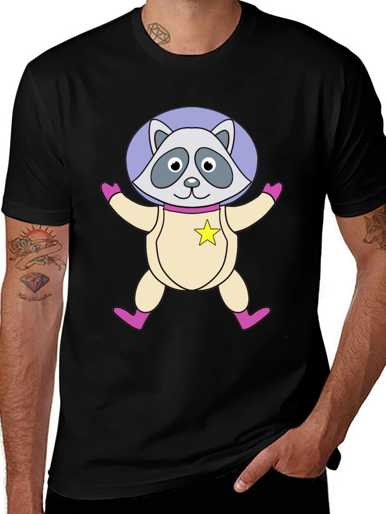 Astronaut Raccoon Black T-Shirt