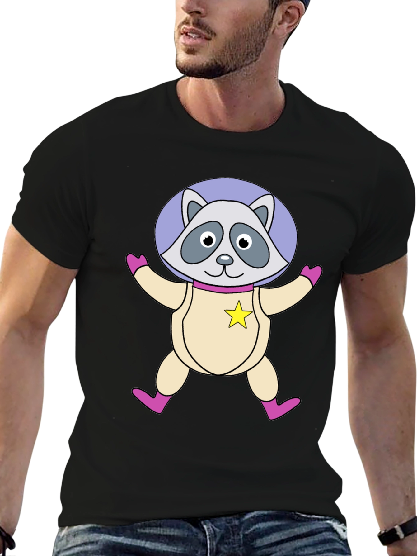 Astronaut Raccoon Black T-Shirt