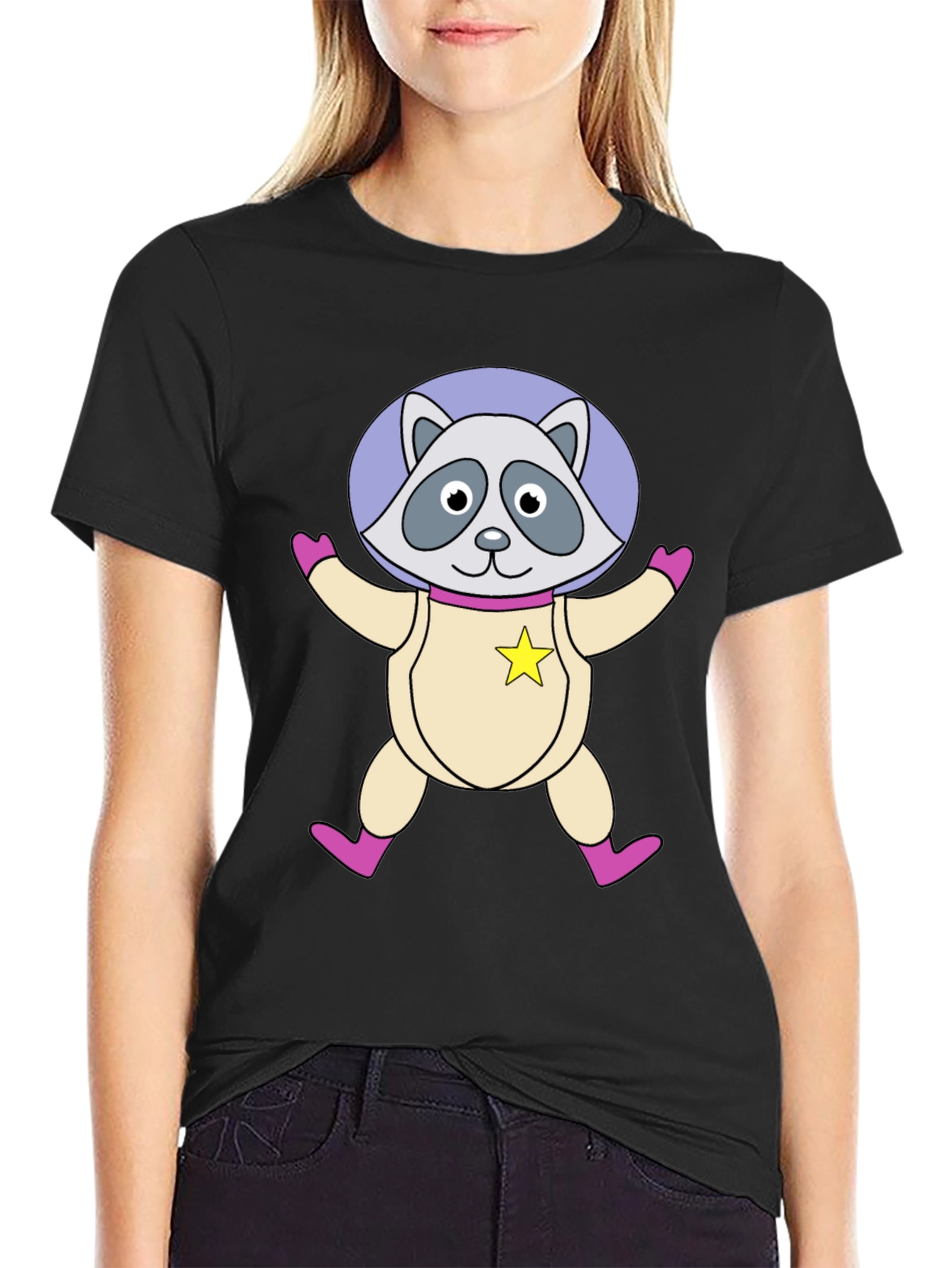Astronaut Raccoon Black T-Shirt