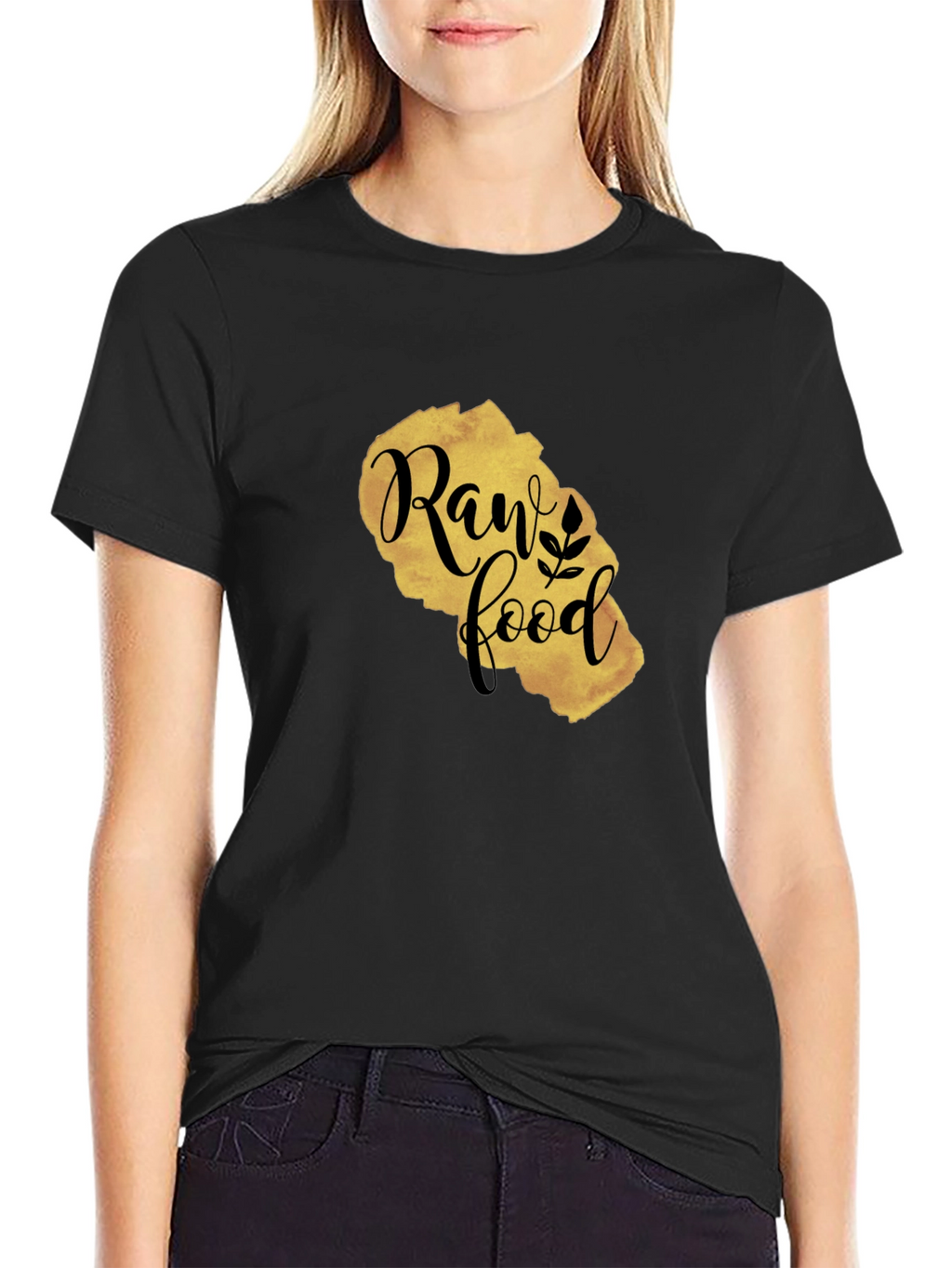 Raw Food Gold Print Black T-Shirt