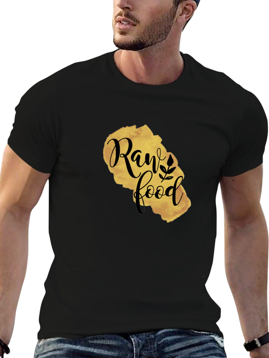 Raw Food Gold Print Black T-Shirt
