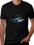 Shark & Flamingo Graphic Tee - Mens Black T-Shirt