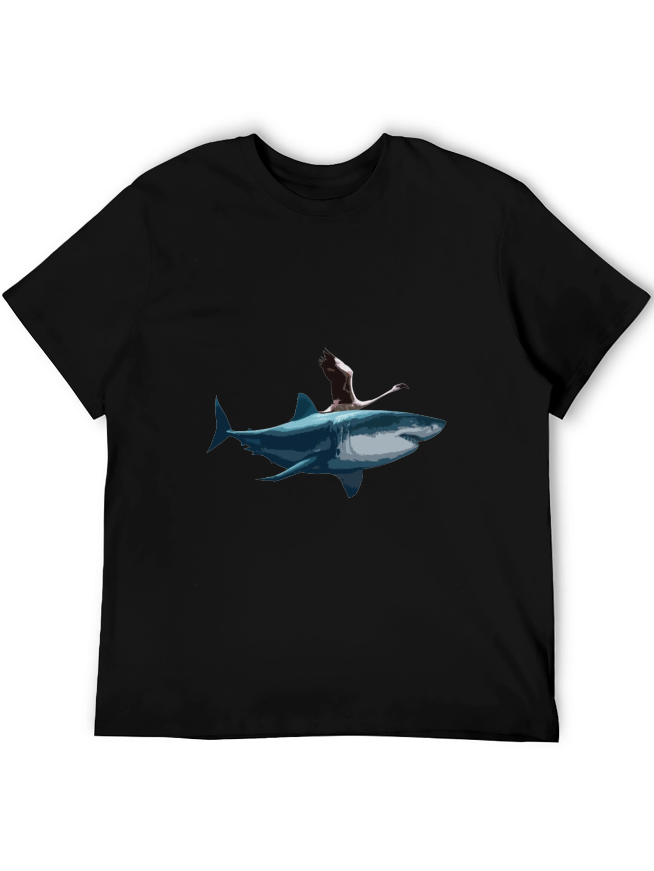 Shark & Flamingo Graphic Tee - Mens Black T-Shirt