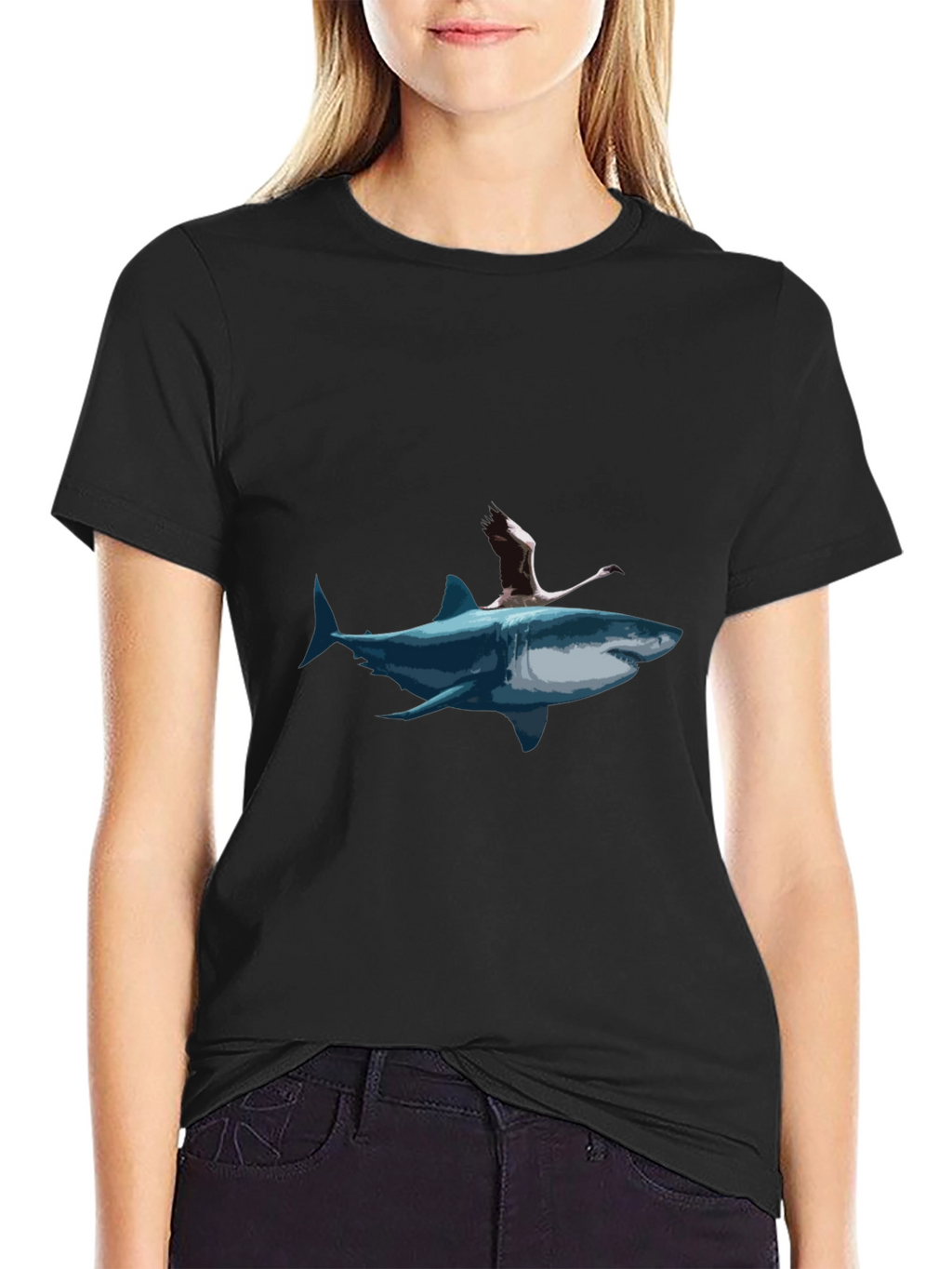 Shark & Flamingo Graphic Tee - Mens Black T-Shirt