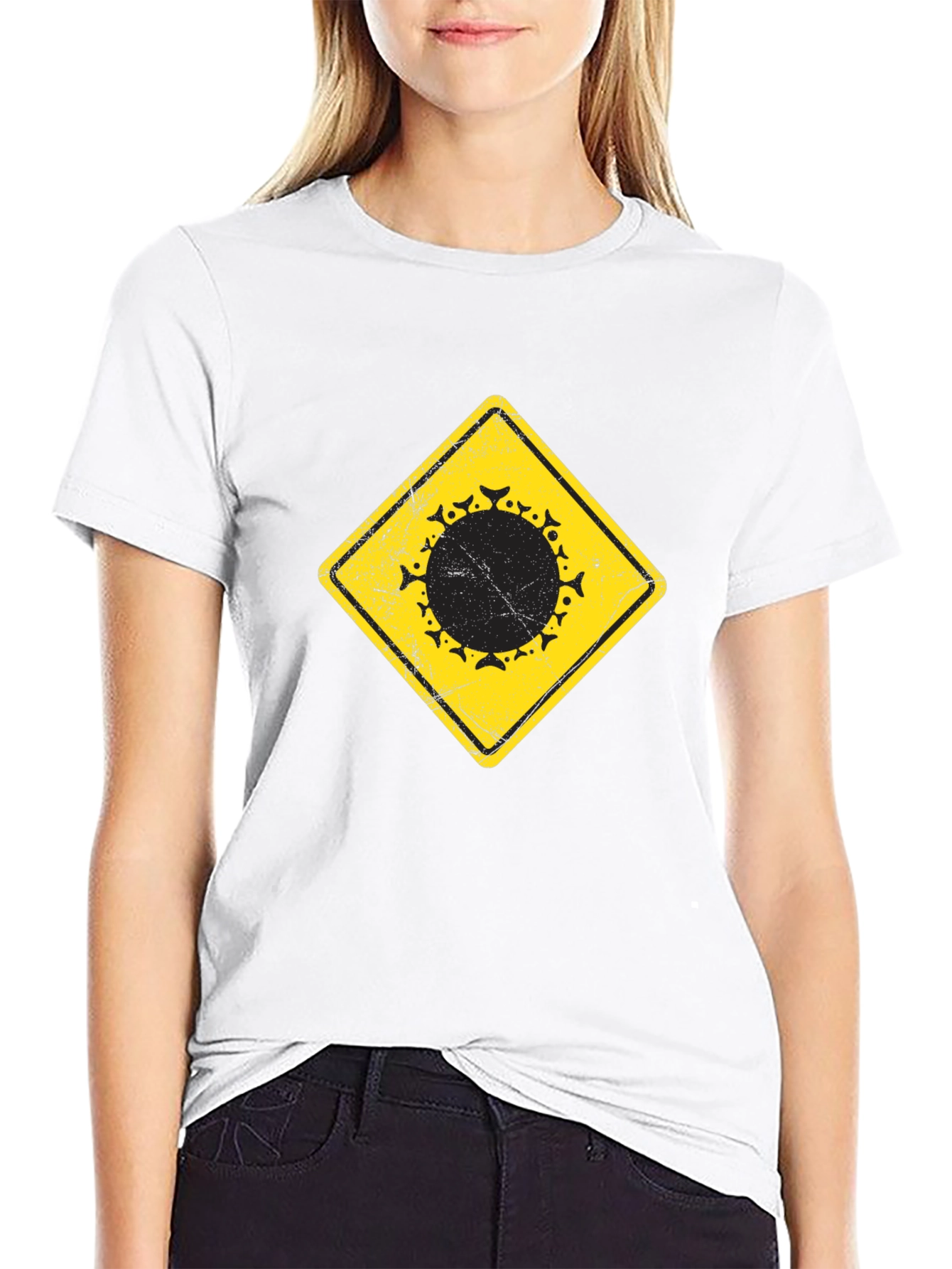 Warning Sign Circle Graphic Black Tee