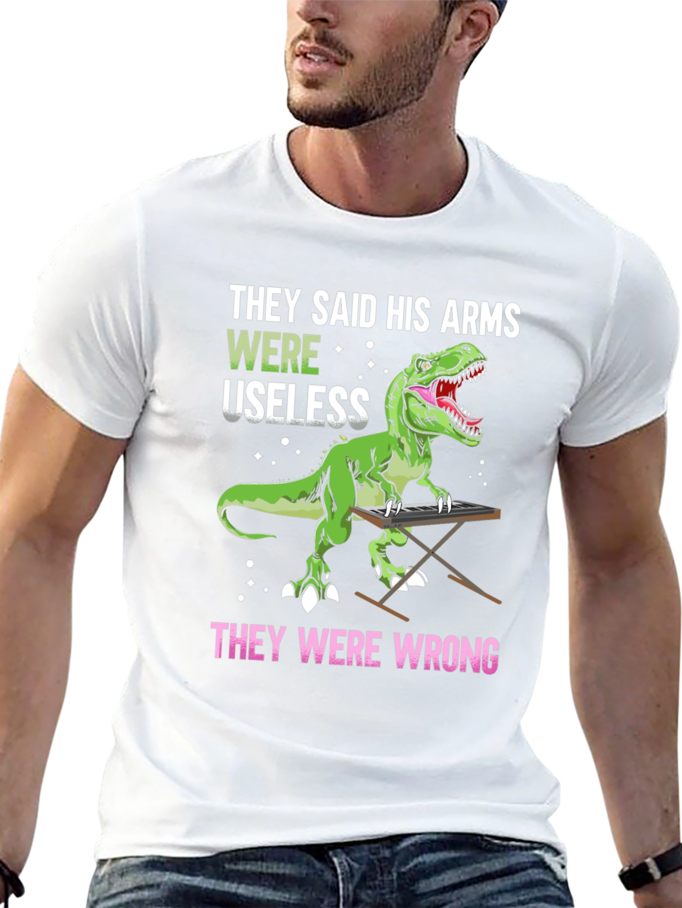 Dinosaur Playing Piano Graphic T-Shirt