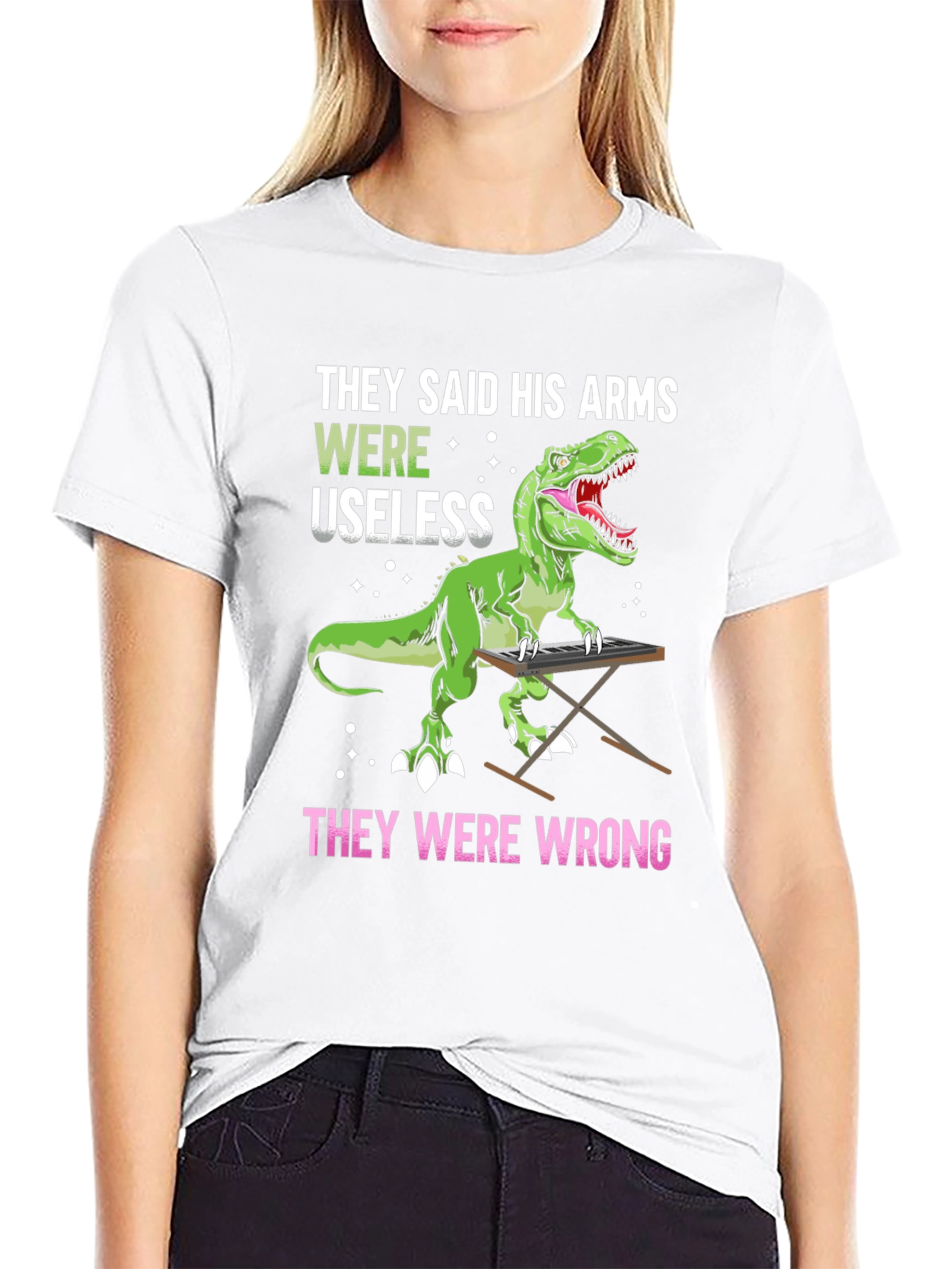 Dinosaur Playing Piano Graphic T-Shirt