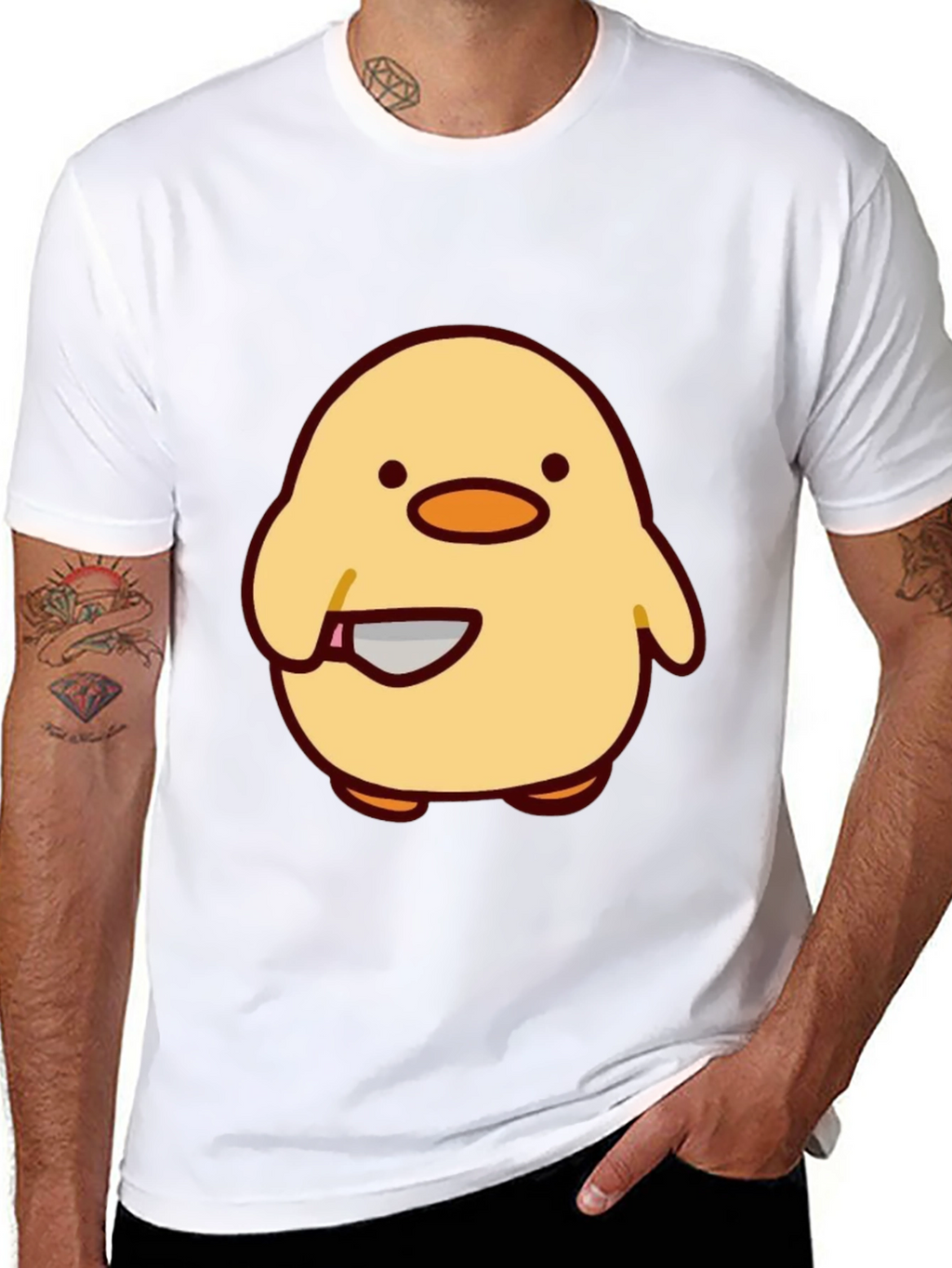 Cute Chick with Knife Graphic Tee - Black
