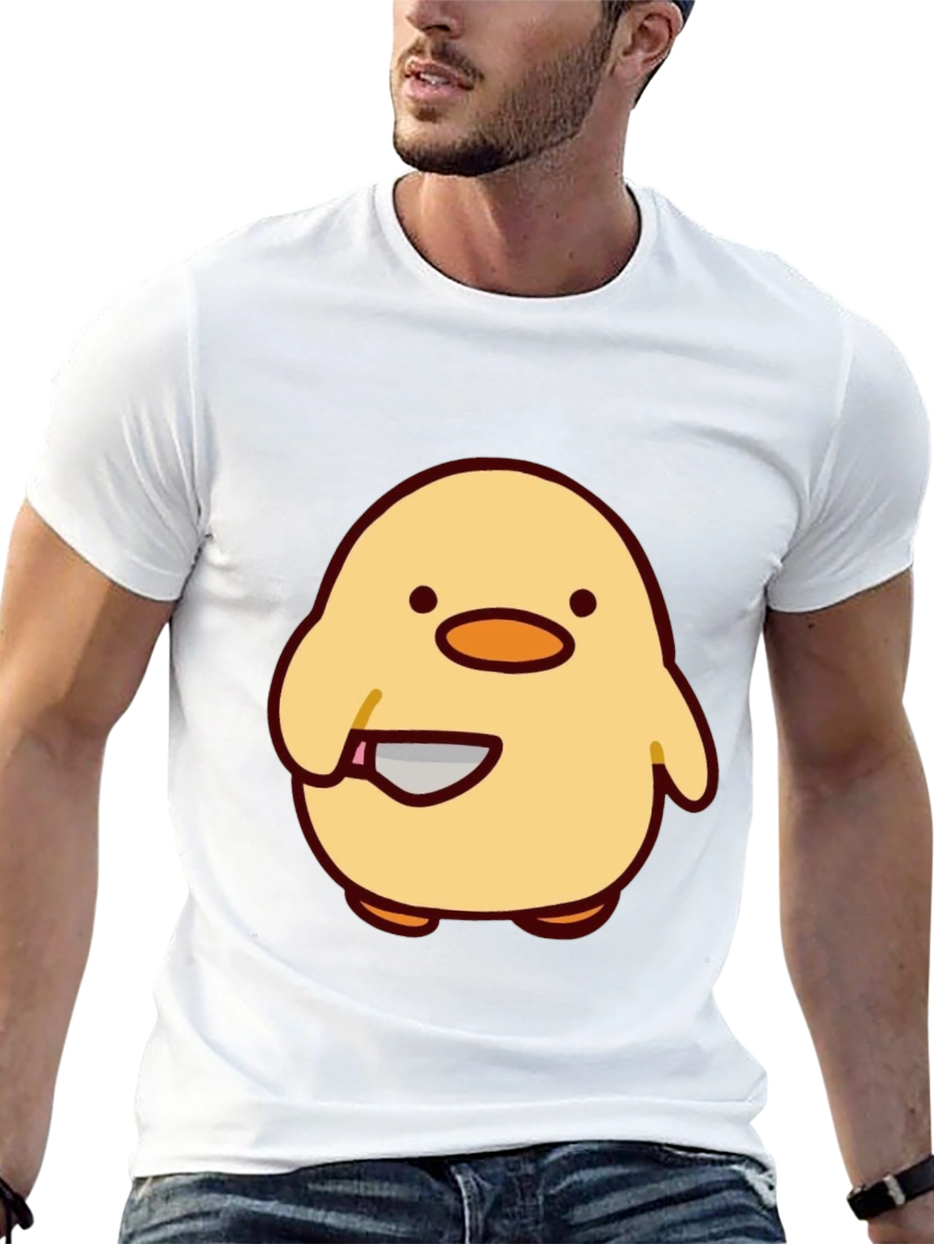 Cute Chick with Knife Graphic Tee - Black