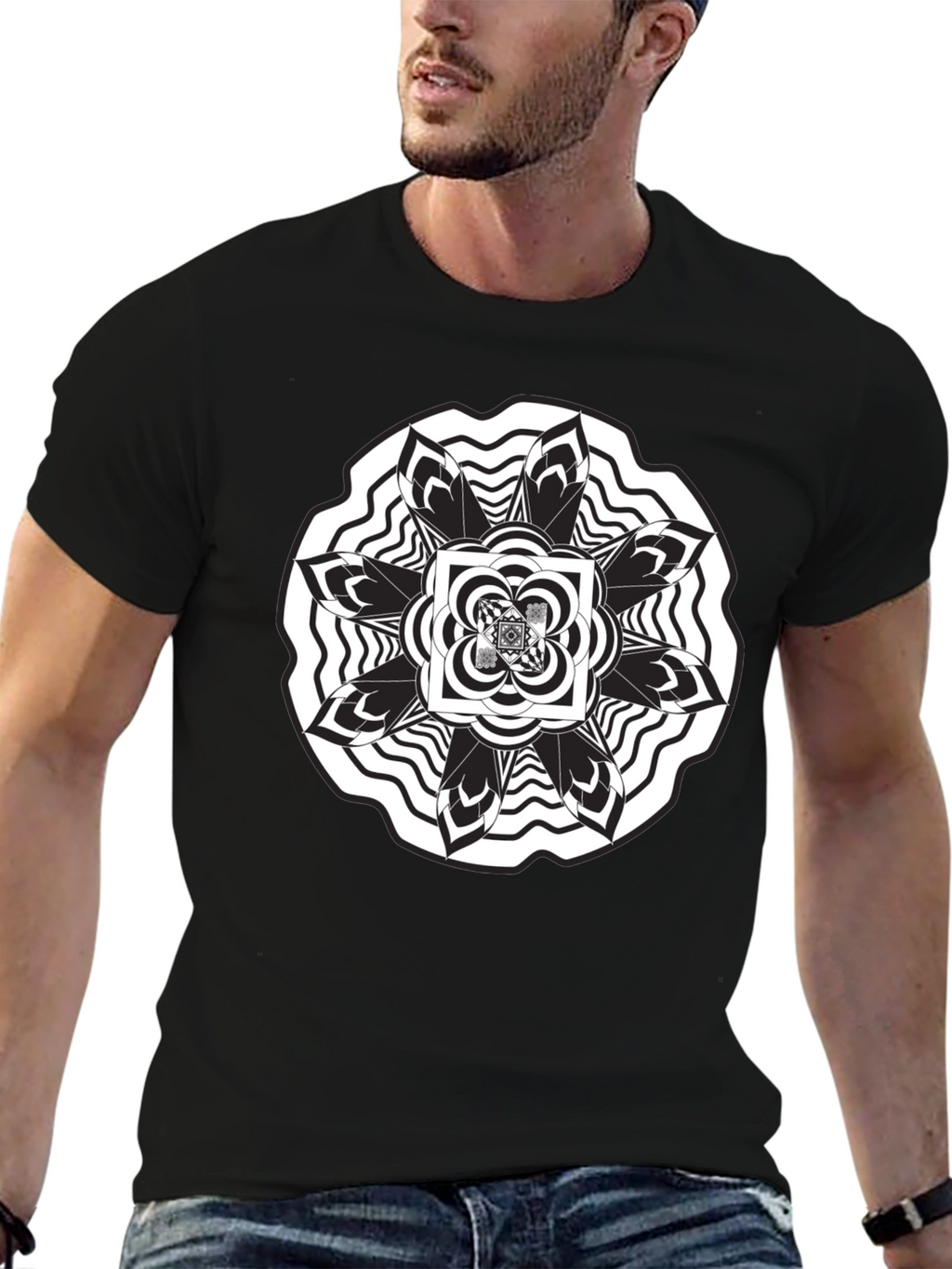 Abstract Mandala Graphic Black T-Shirt