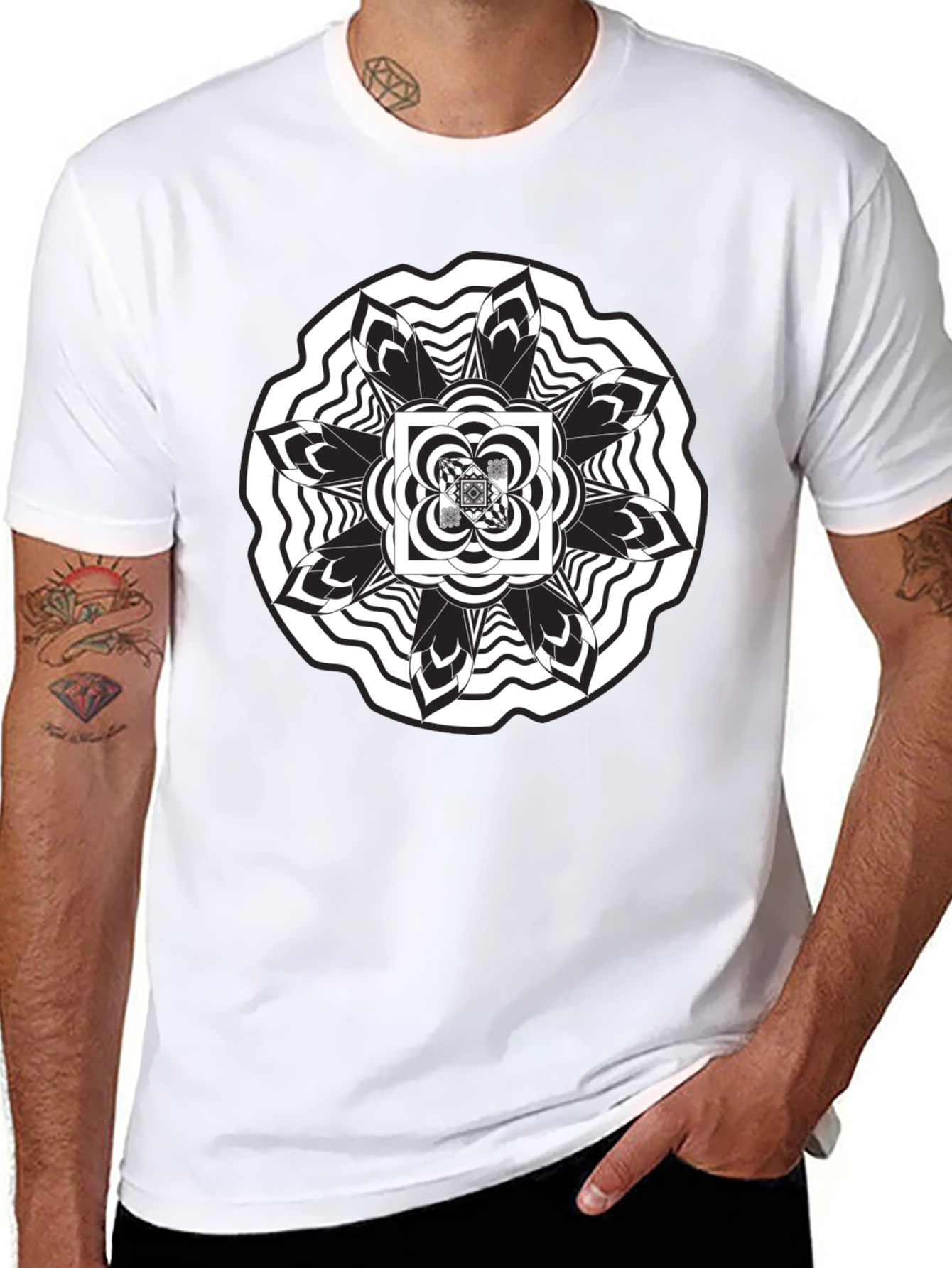 Abstract Mandala Graphic Black T-Shirt