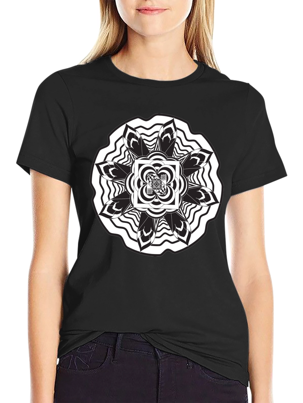 Abstract Mandala Graphic Black T-Shirt