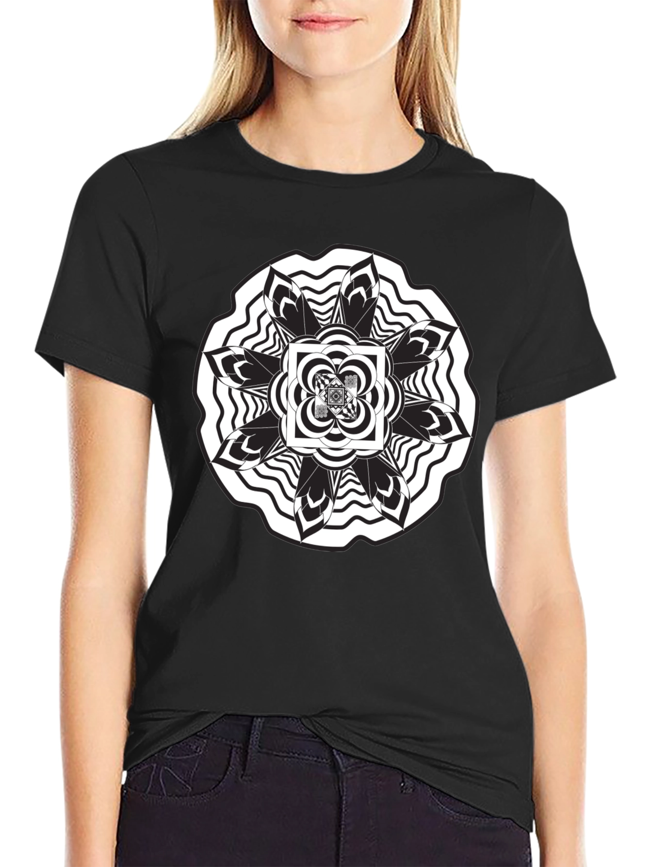 Abstract Mandala Graphic Black T-Shirt