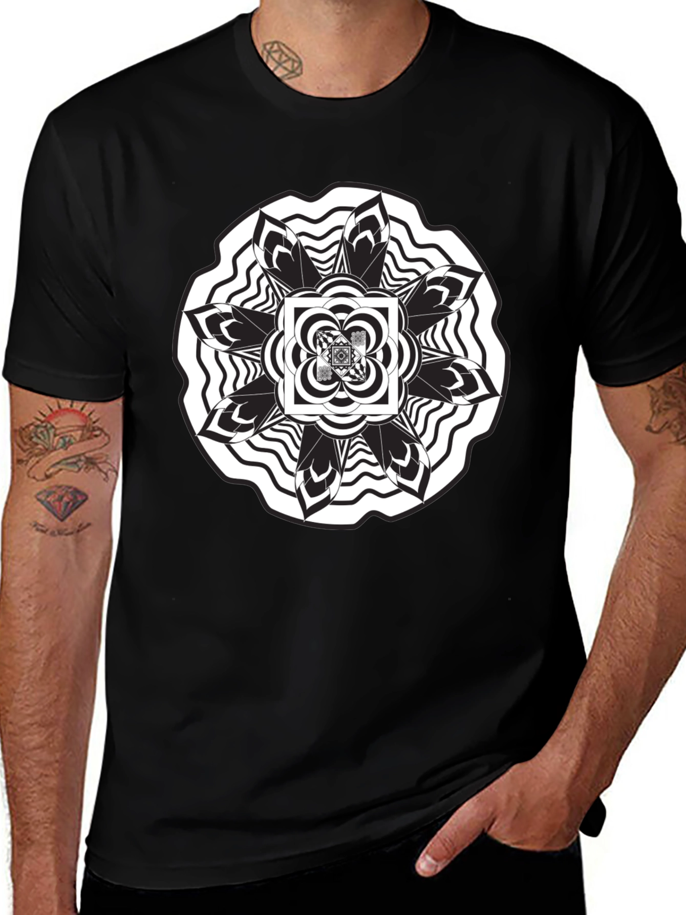 Abstract Mandala Graphic Black T-Shirt
