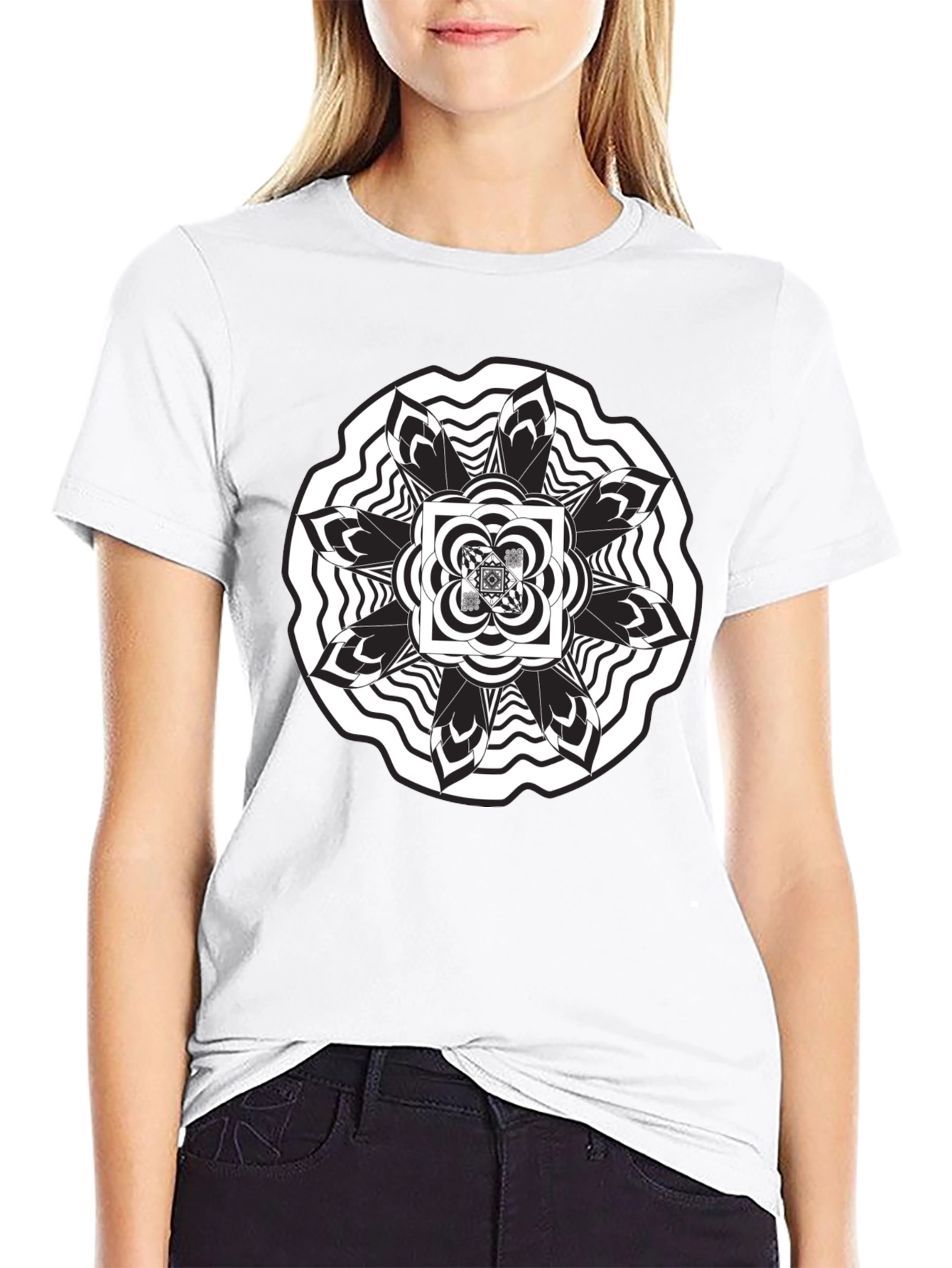 Abstract Mandala Graphic Black T-Shirt