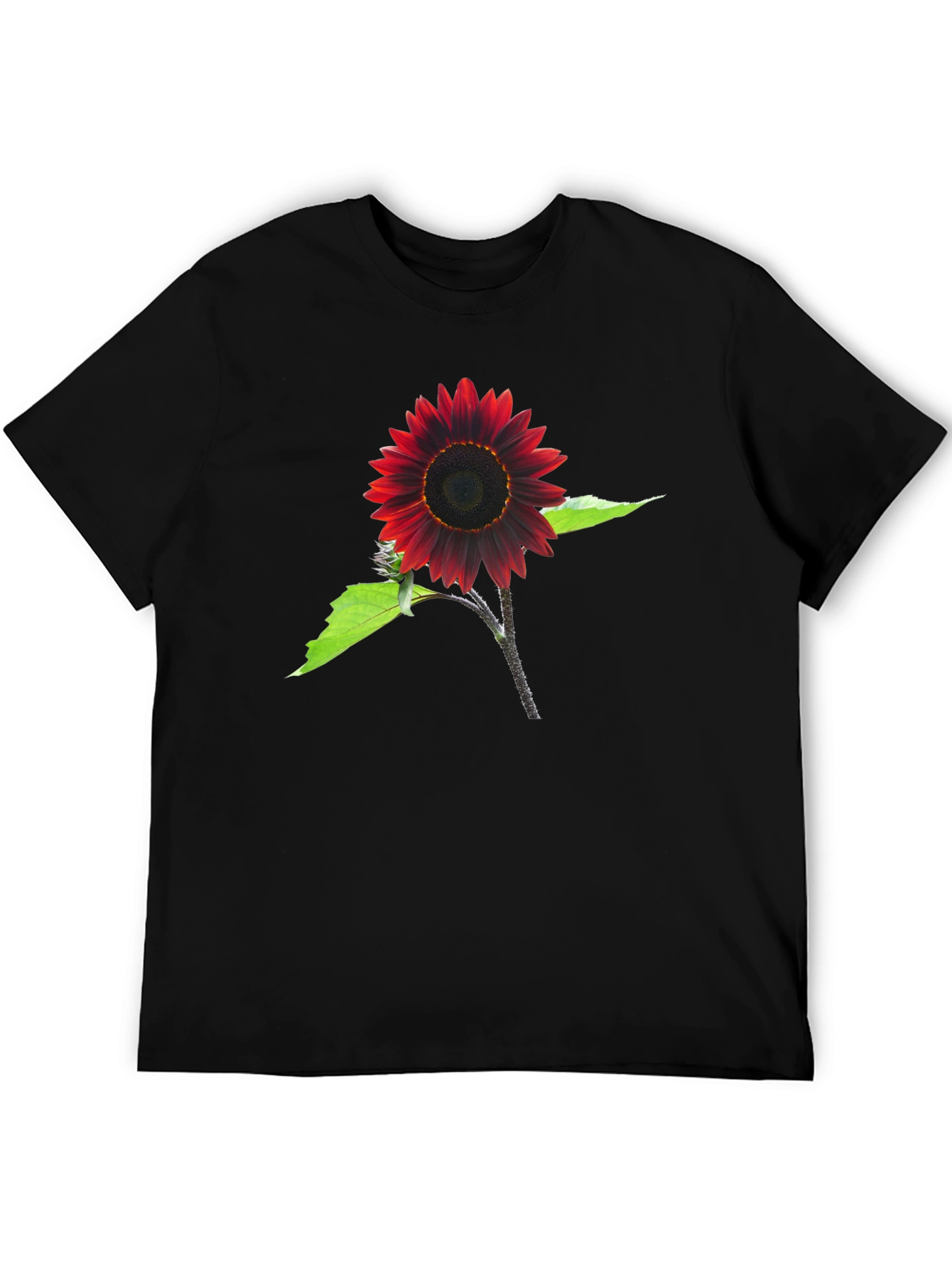 Red Sunflower Graphic Tee - Black Cotton Blend
