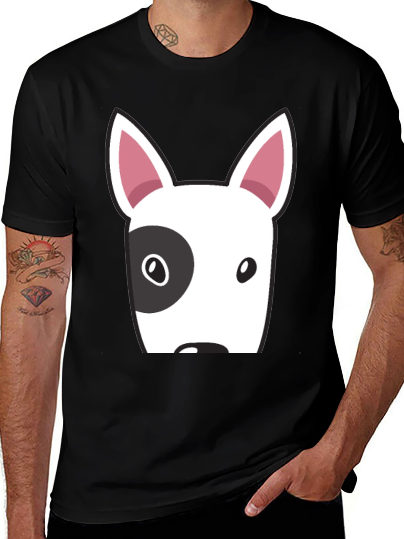 Bull Terrier Dog Face Graphic Tee - Casual Black T-Shirt