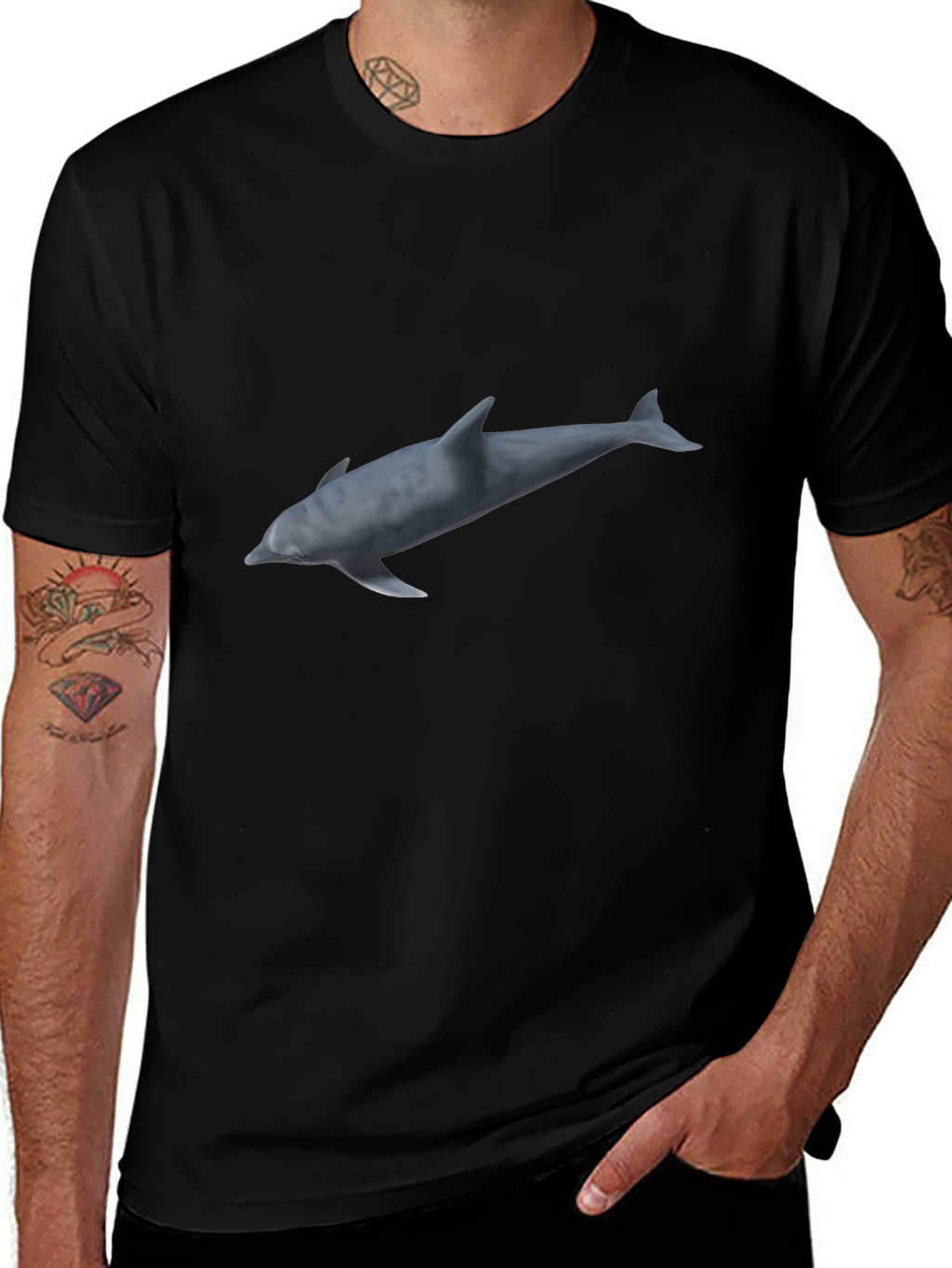 Dolphin Graphic Print Black T-Shirt