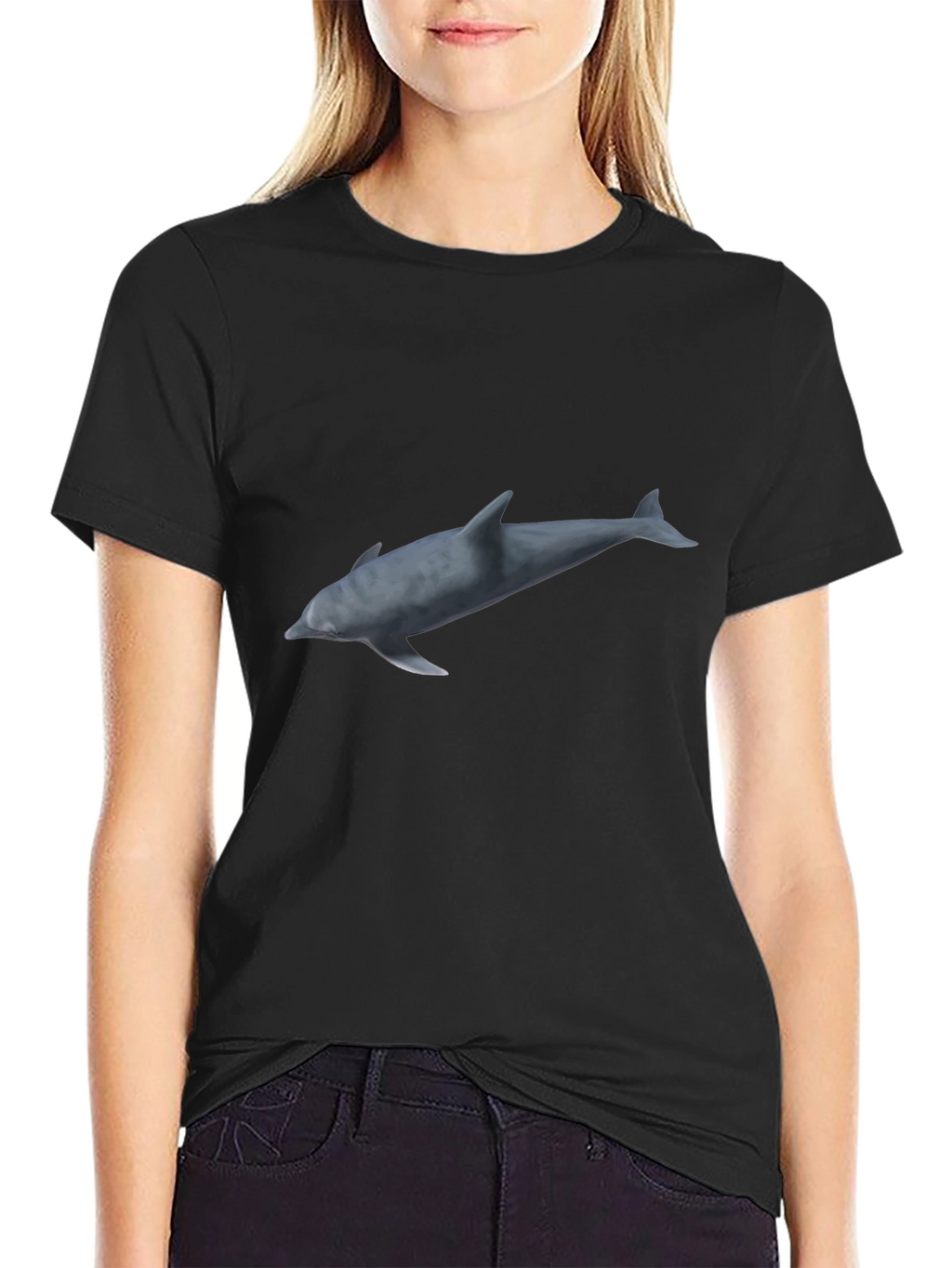 Dolphin Graphic Print Black T-Shirt