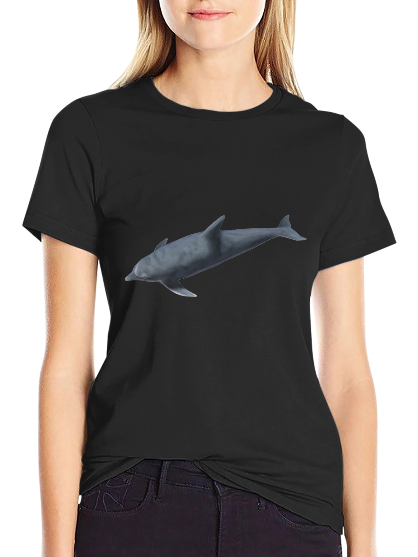 Dolphin Graphic Print Black T-Shirt