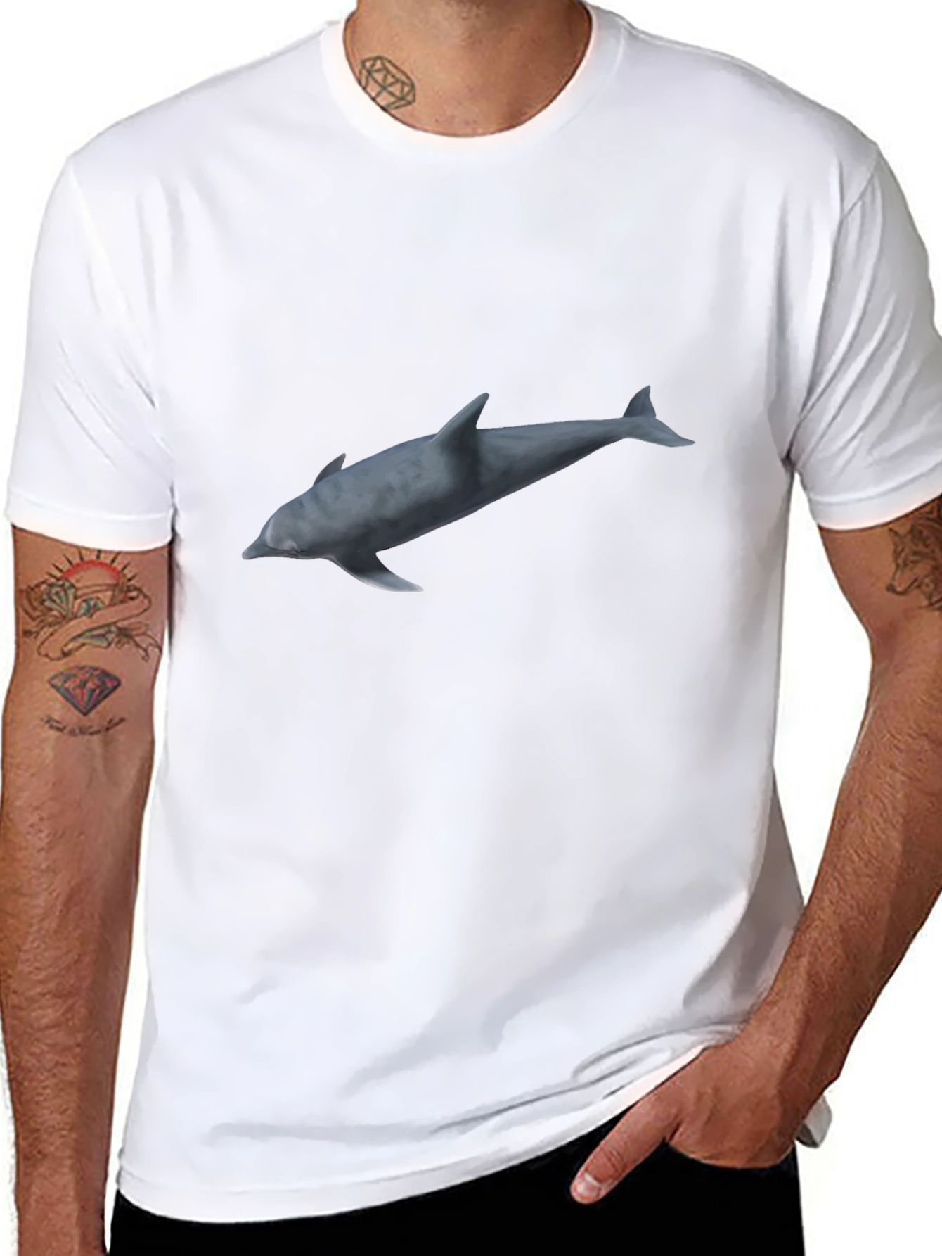 Dolphin Graphic Print Black T-Shirt