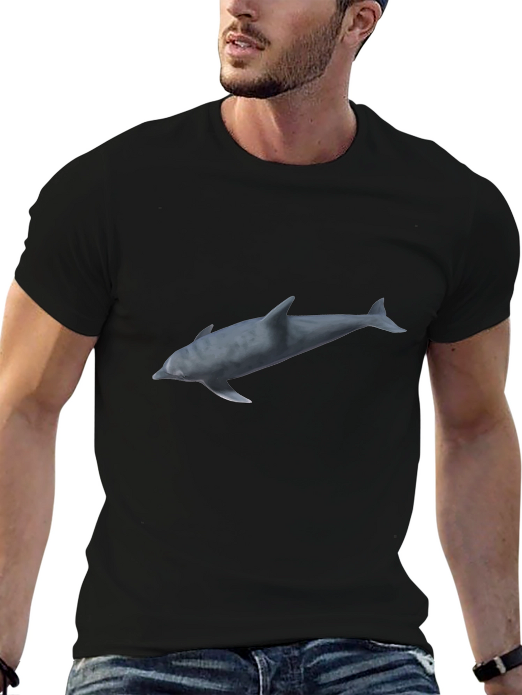 Dolphin Graphic Print Black T-Shirt