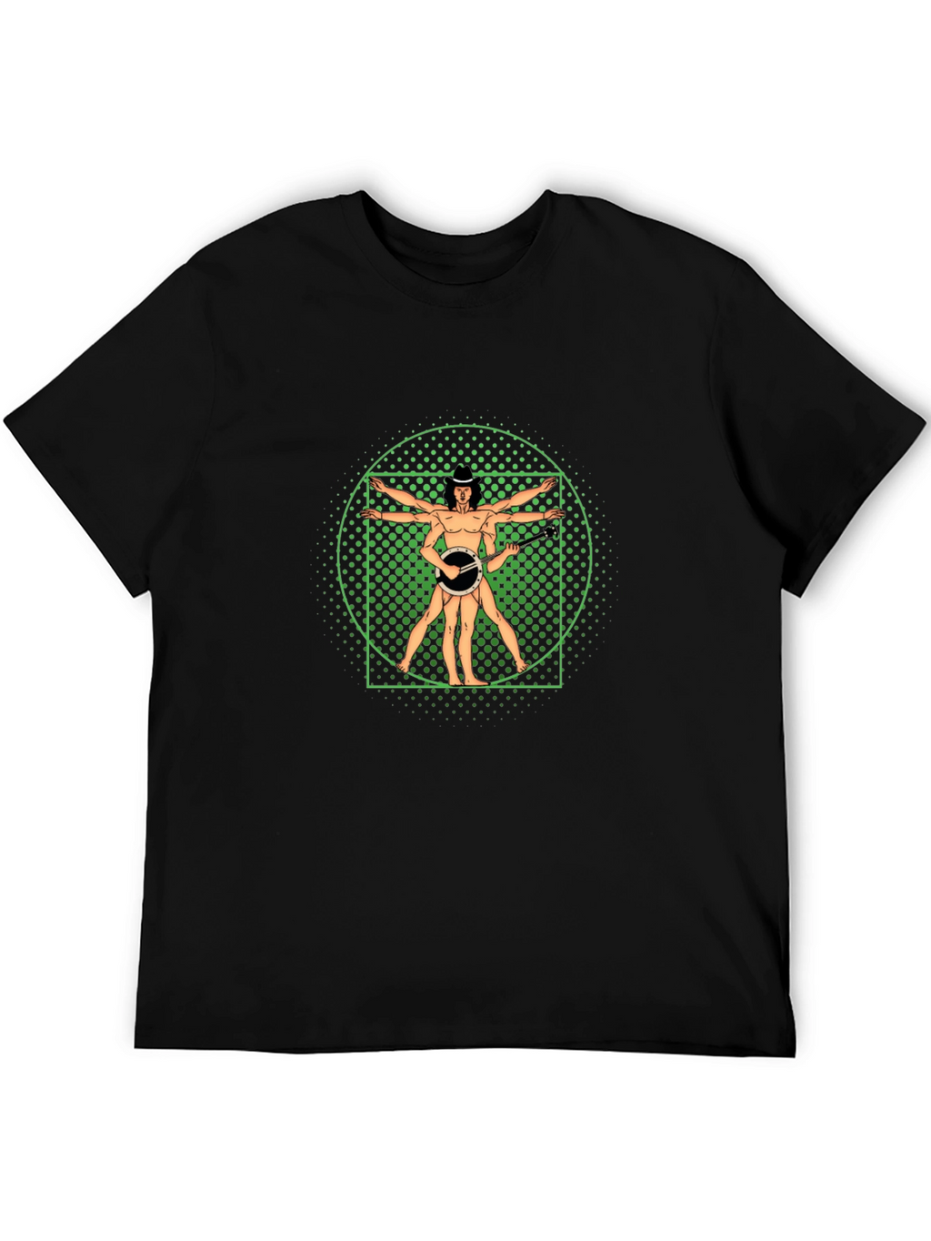 Vitruvian Banjo Player Black T-Shirt
