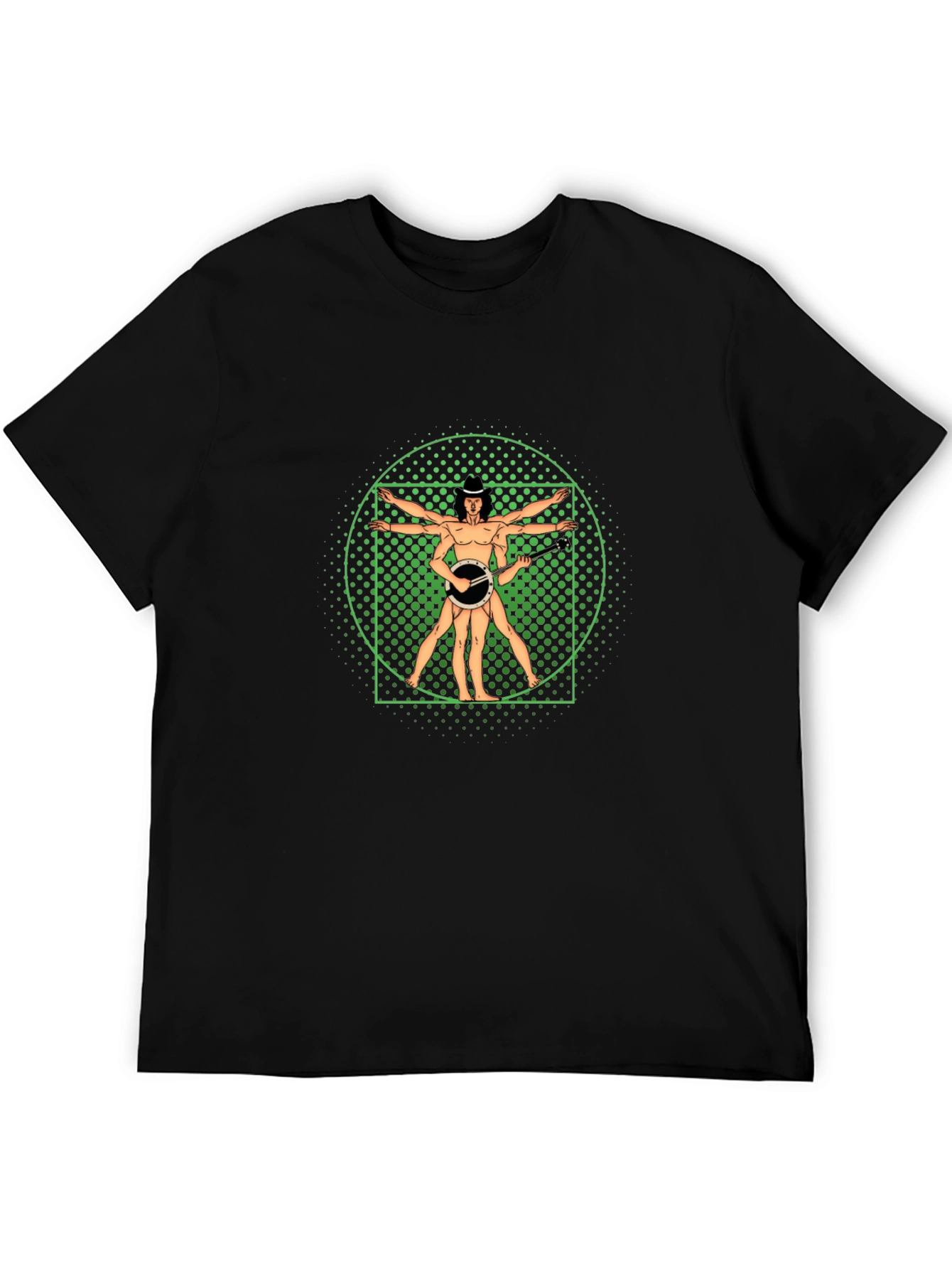 Vitruvian Banjo Player Black T-Shirt