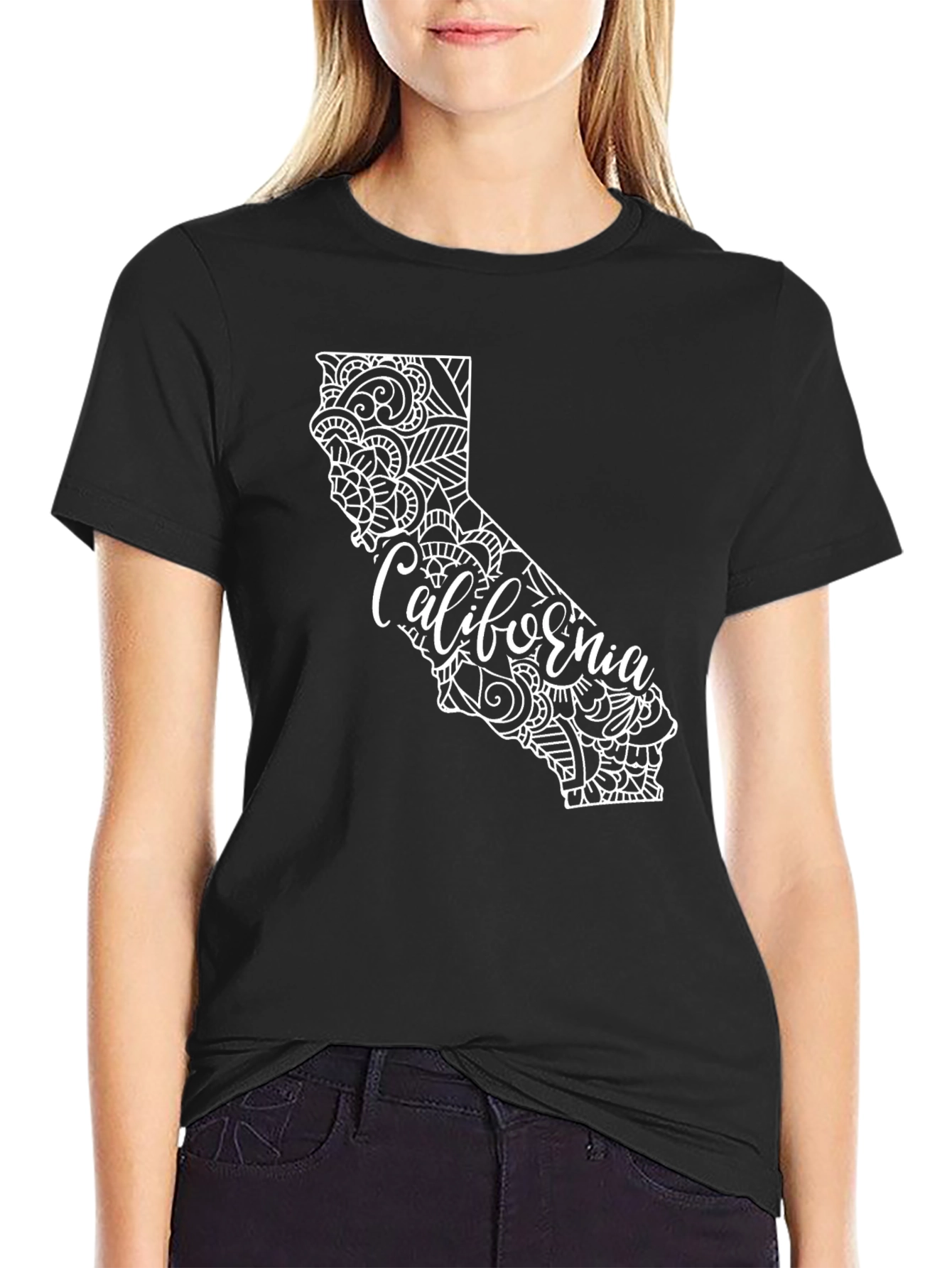 California State Mandala Graphic Black T-Shirt