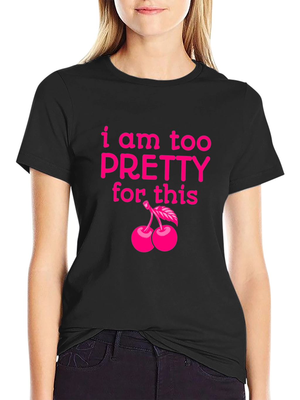 Funny Too Pretty Cherry Graphic Black T-Shirt