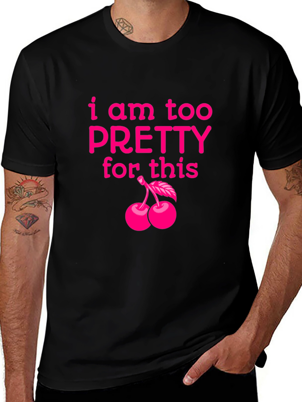 Funny Too Pretty Cherry Graphic Black T-Shirt