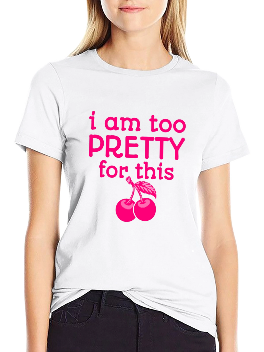 Funny Too Pretty Cherry Graphic Black T-Shirt