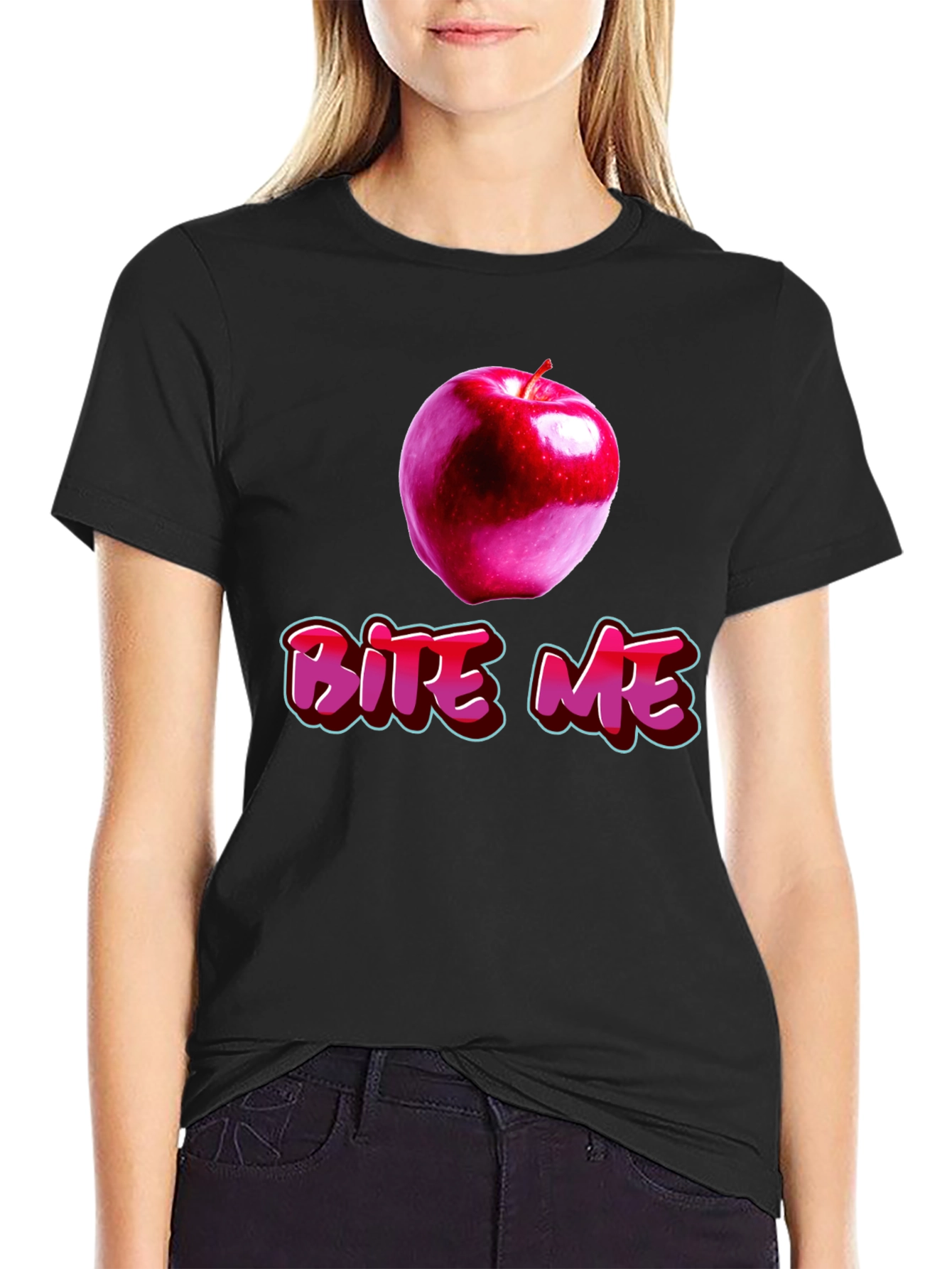 Bite Me Apple Graphic T-Shirt - Trendy Fruit Tee