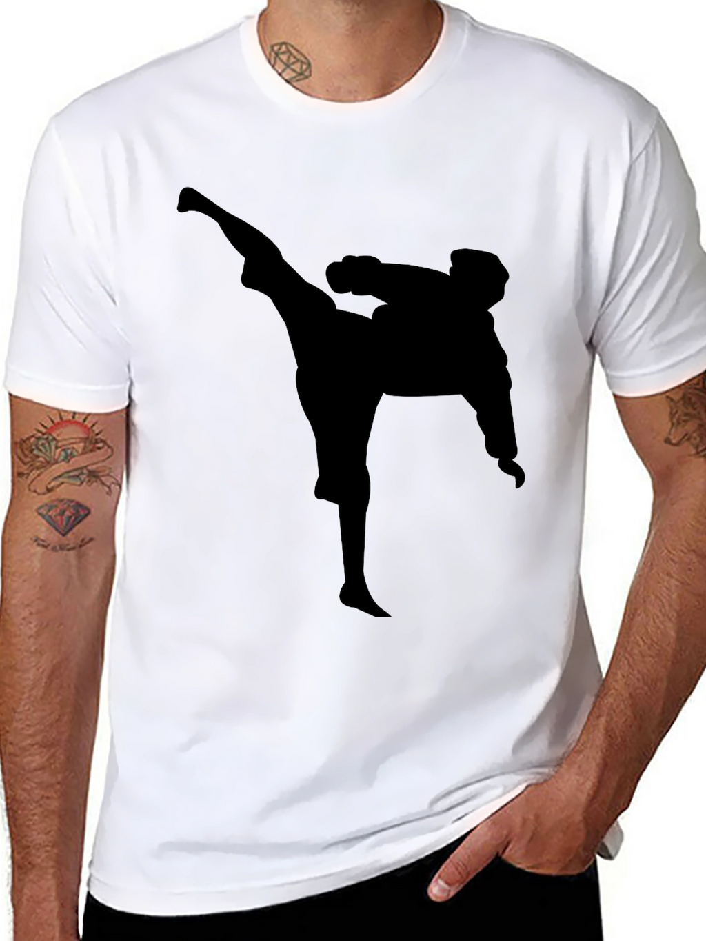 Martial Arts Kick T-Shirt - Black Silhouette Graphic Tee