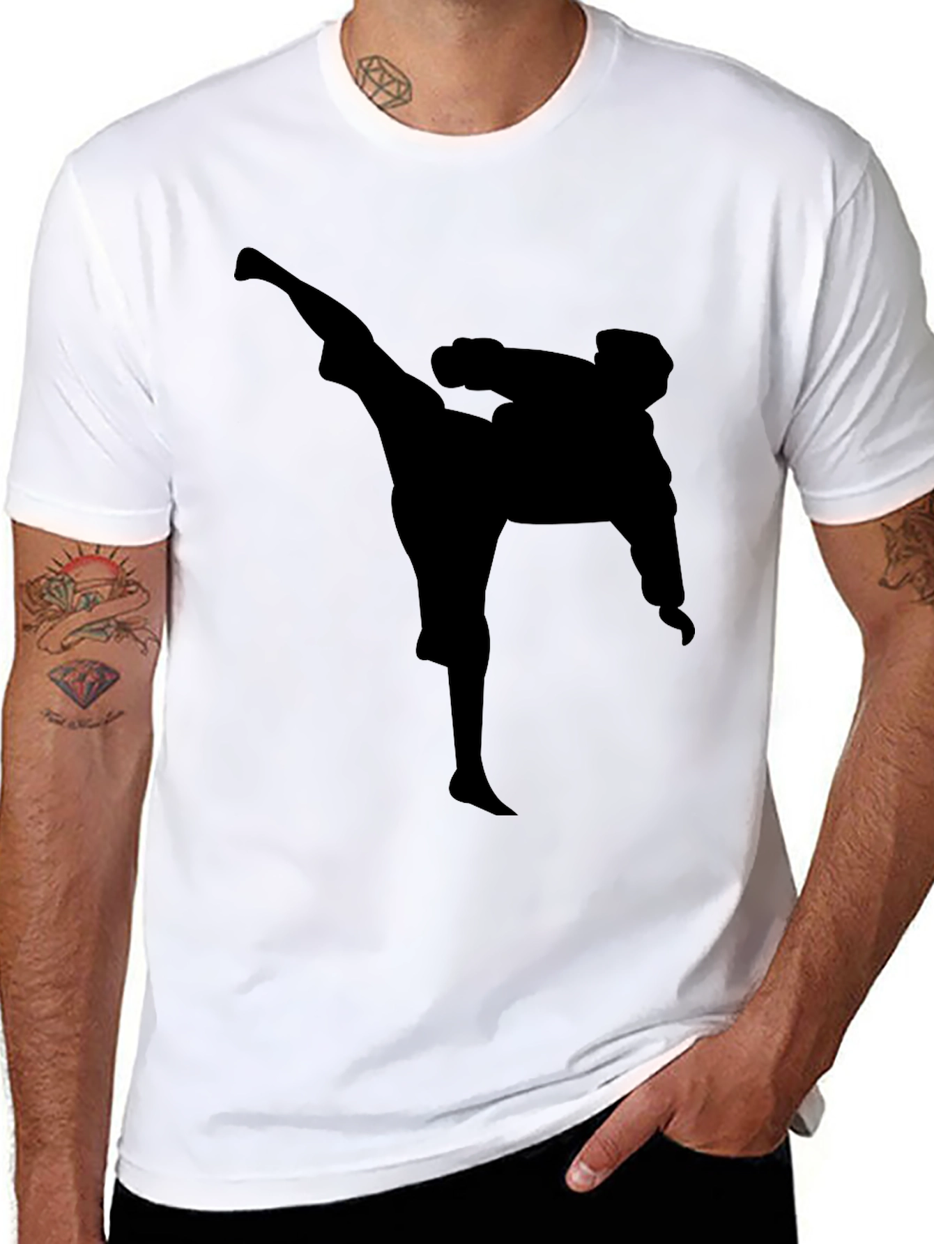 Martial Arts Kick T-Shirt - Black Silhouette Graphic Tee